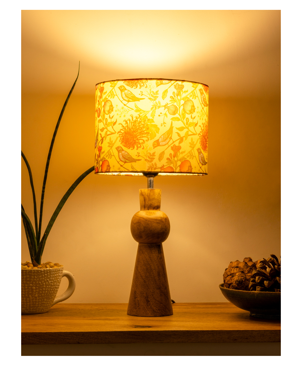 Green Girgit Wooden Skirt Lamp with Multicolor Birdy Shade-image-16