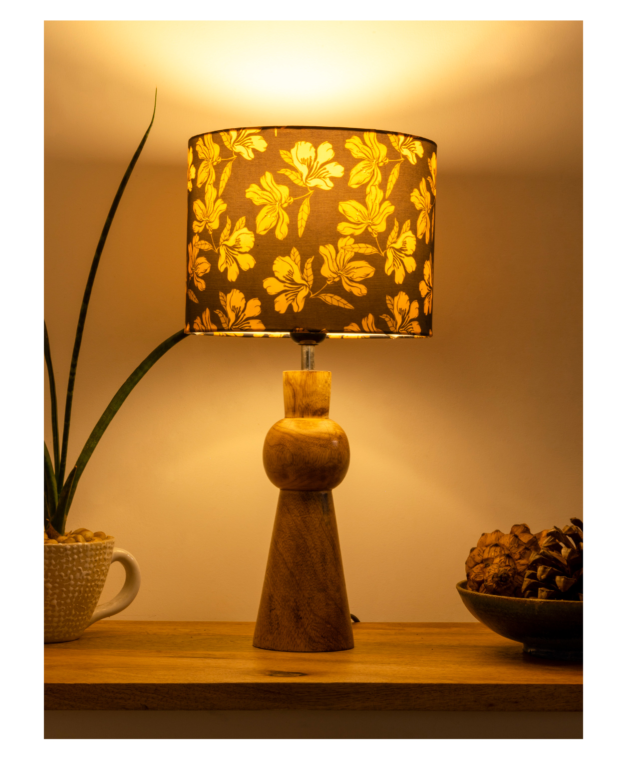 Green Girgit Wooden Skirt Lamp with Multicolor Black Floral Shade-image-33