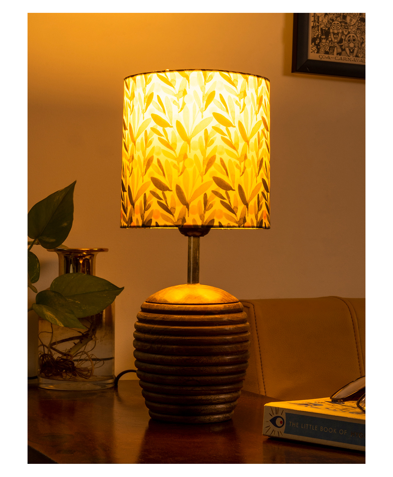 Green Girgit Stripped Brown Lamp with Yellow Leaves multicolor shade-image-38