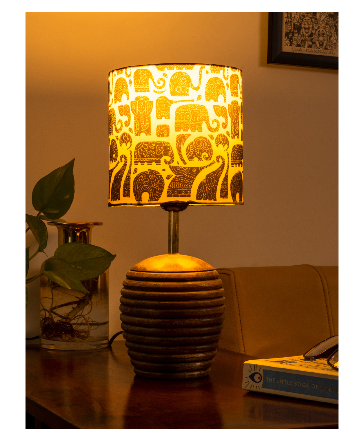 Green Girgit Stripped Brown Lamp with Black Elephant multicolor shade-image-25