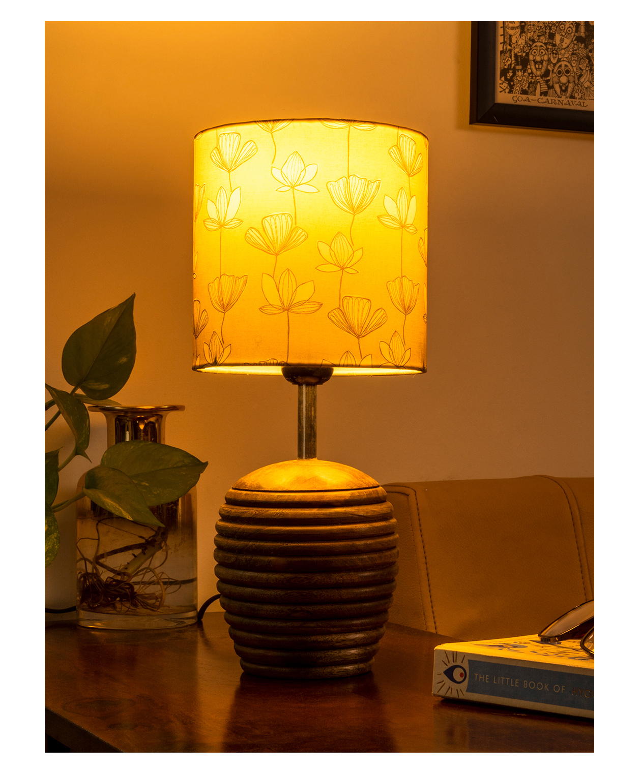 Green Girgit Stripped Brown Lamp with Mustard Flora multicolor shade-image-10