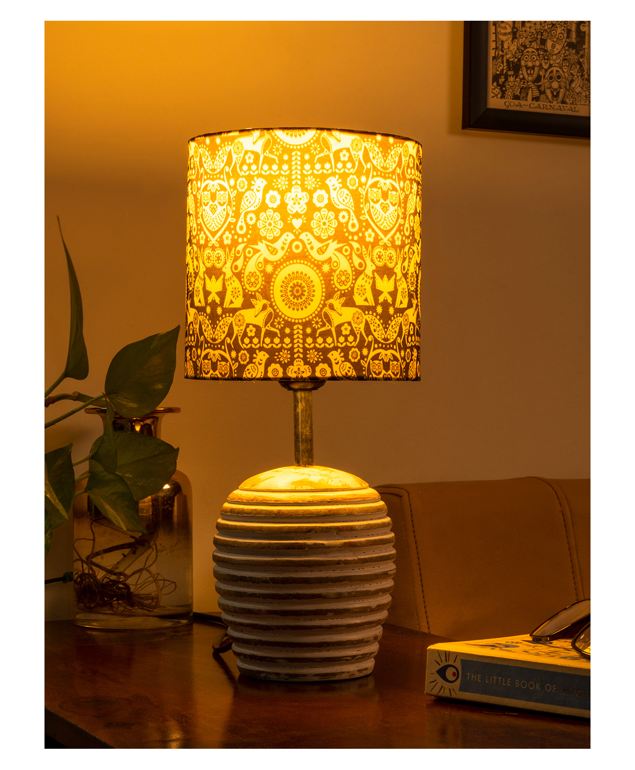 Green Girgit Stripped Distress White Lamp with Indian Art multicolor shade-image-39