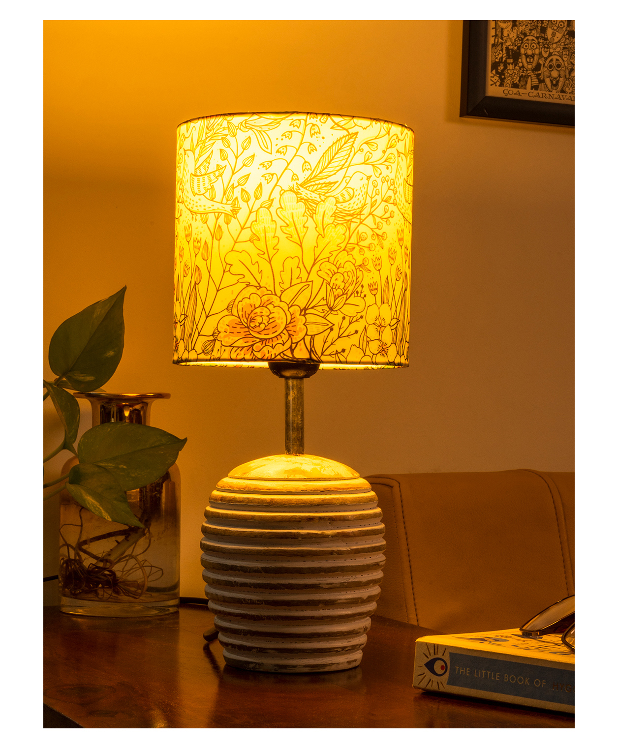 Green Girgit Stripped Distress White Lamp with Colorful Leaves multicolor shade-picture-16