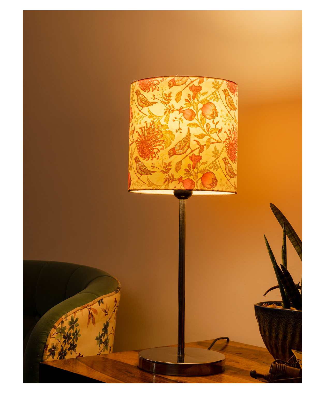 Green Girgit Metal Chrome Finish Lamp with Multicolor Birdy Shade-image-43