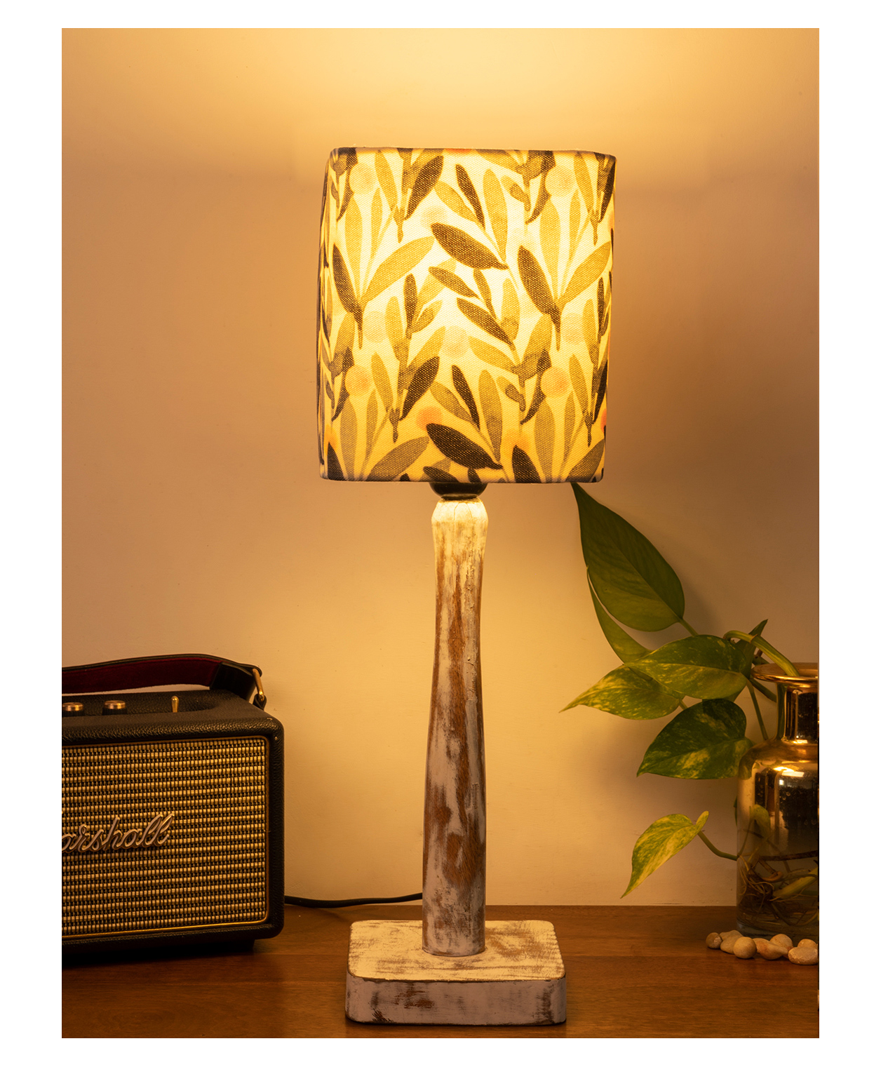 Green Girgit Curve Distress White Lamp with Yellow Leaves shade-picture-29