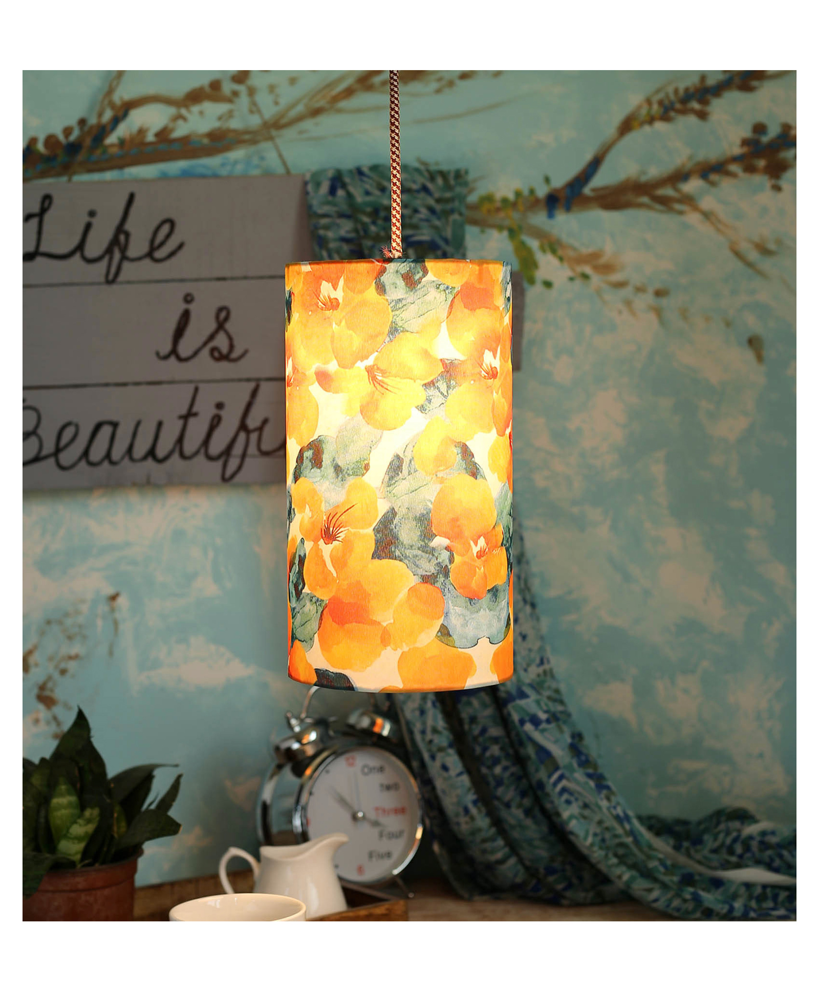 Green Girgit Orange Flowers Cylindrical Hanging Shade-picture-20