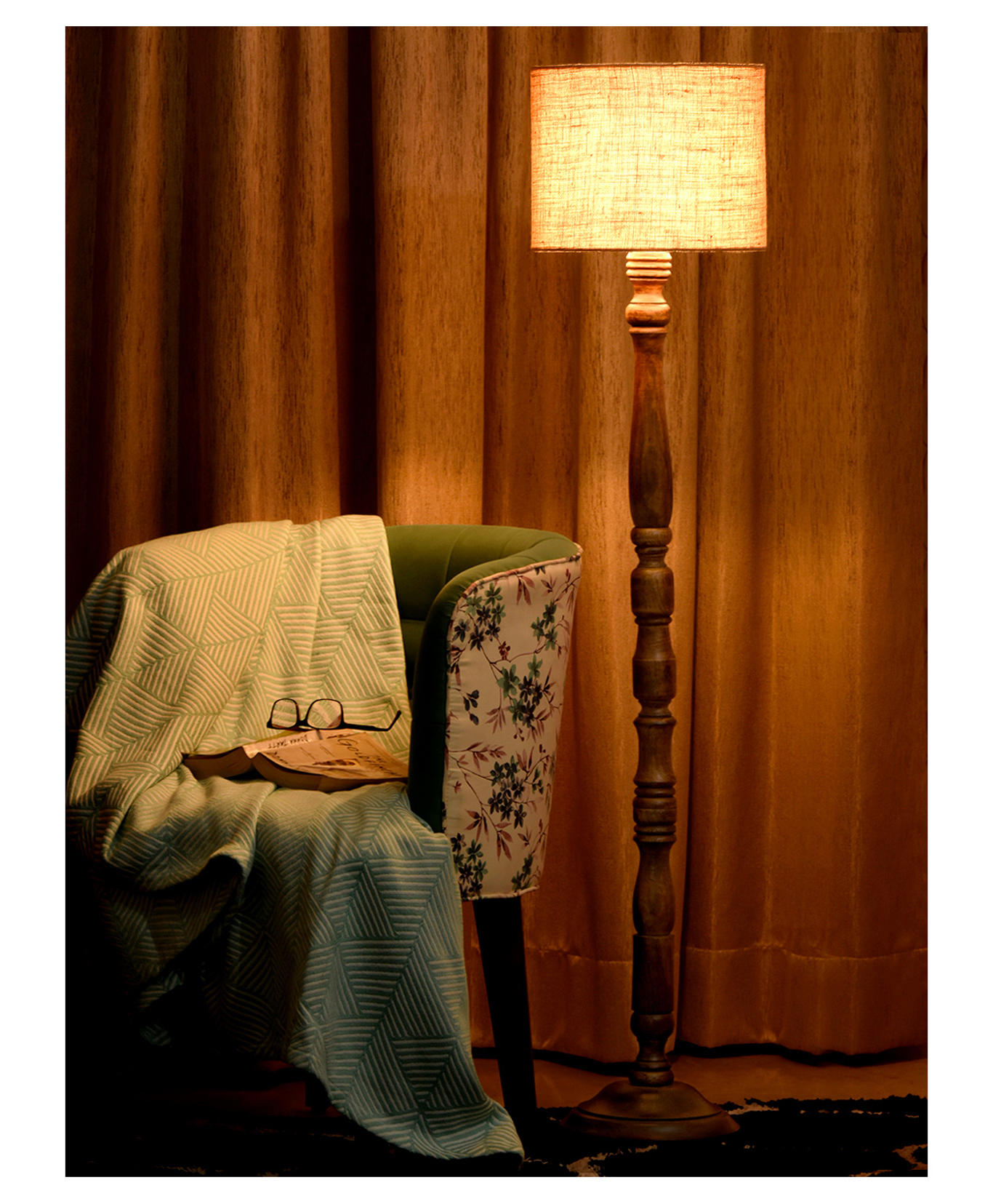 Green Girgit Dark Brown Floor Lamp with Brown Jute Shade-image-35