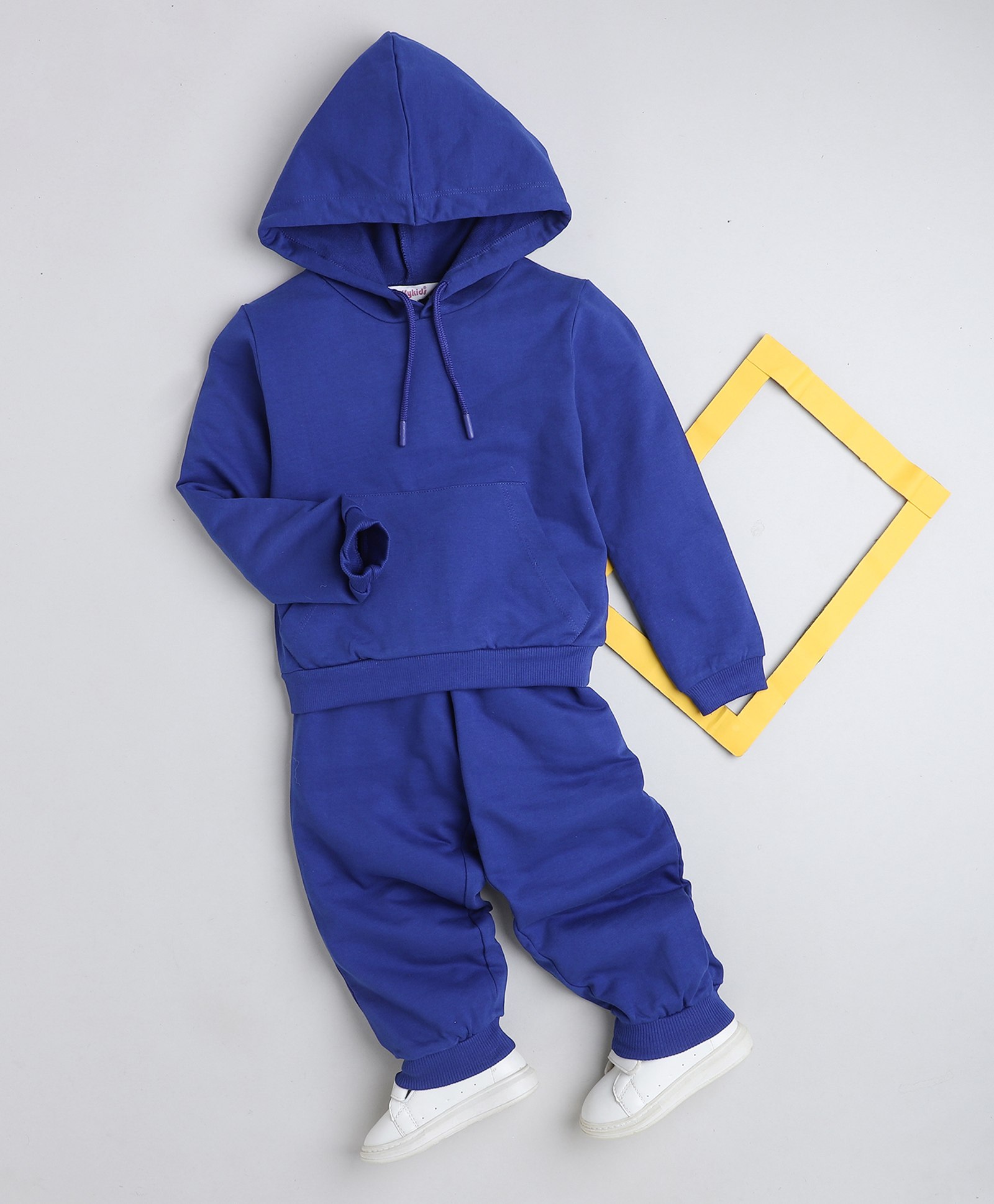 Taffykids Full Sleeves Solid Hoodie And Joggers Pant Set - Blue-picture-48