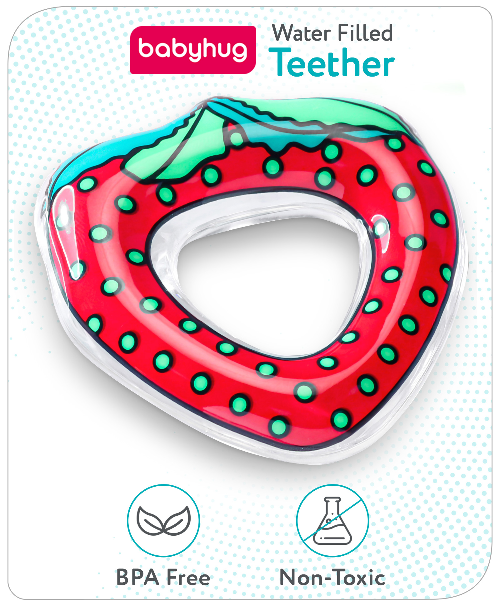 Babyhug Water Filled PVC Strawberry Shape Teether- Red & Green-picture-17