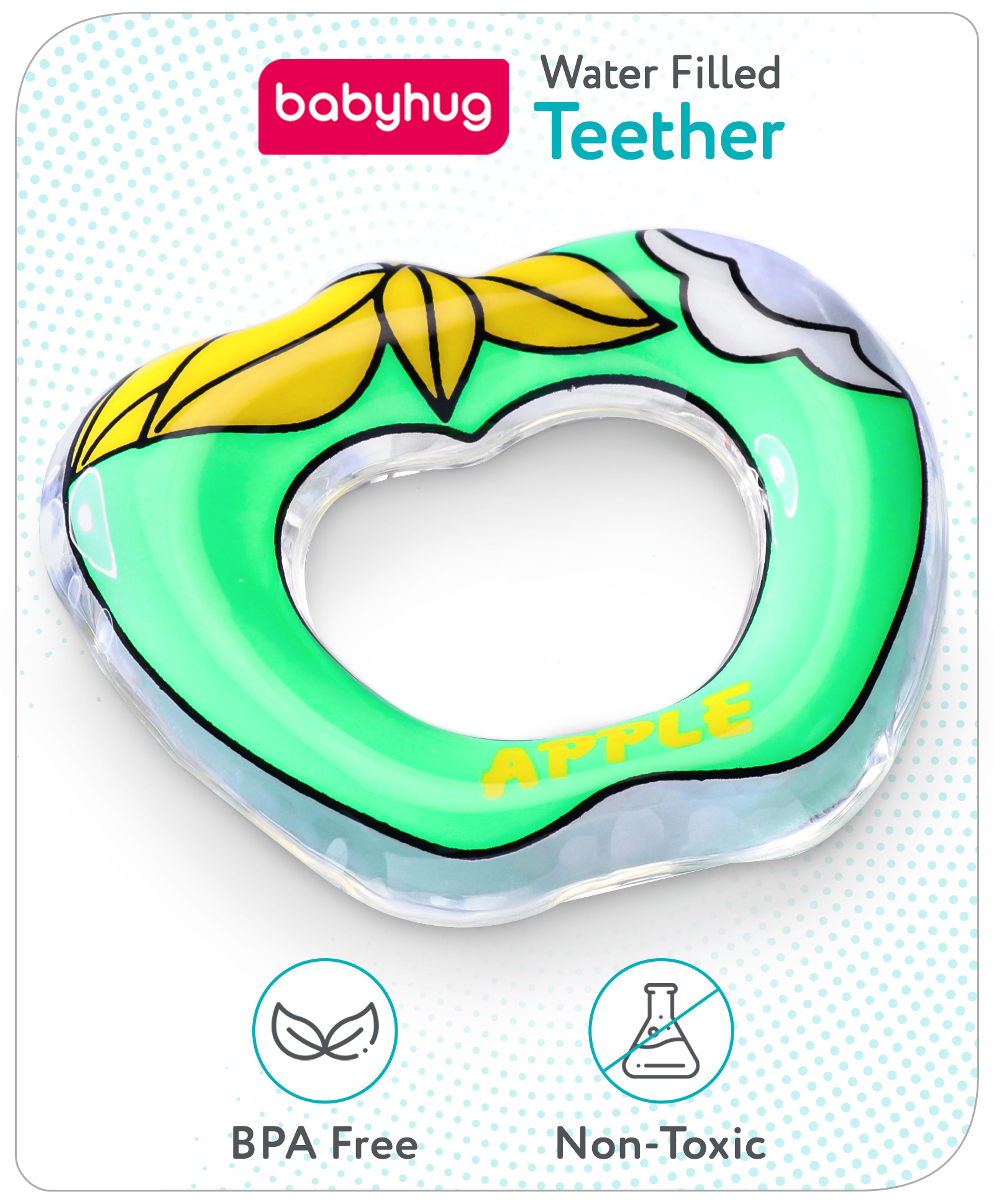 Babyhug Water Filled PVC Apple Shape Teether- Yellow & Green-picture-15