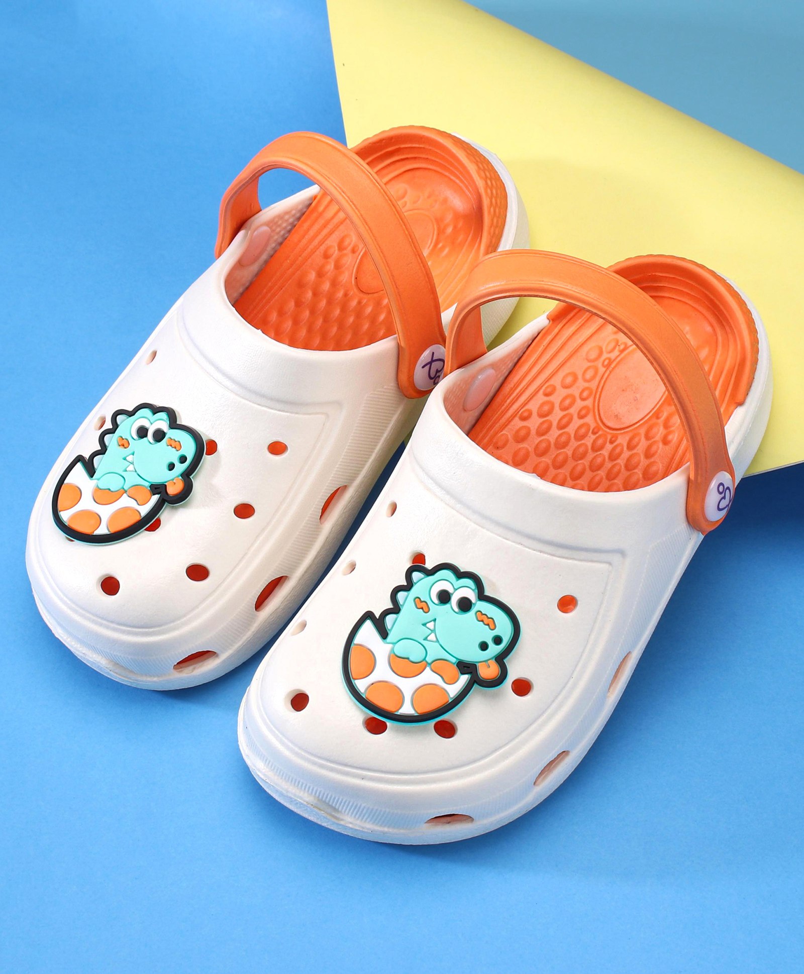 Babyoye Back Strap ClosureClogs with Dino Applique- White-image-29