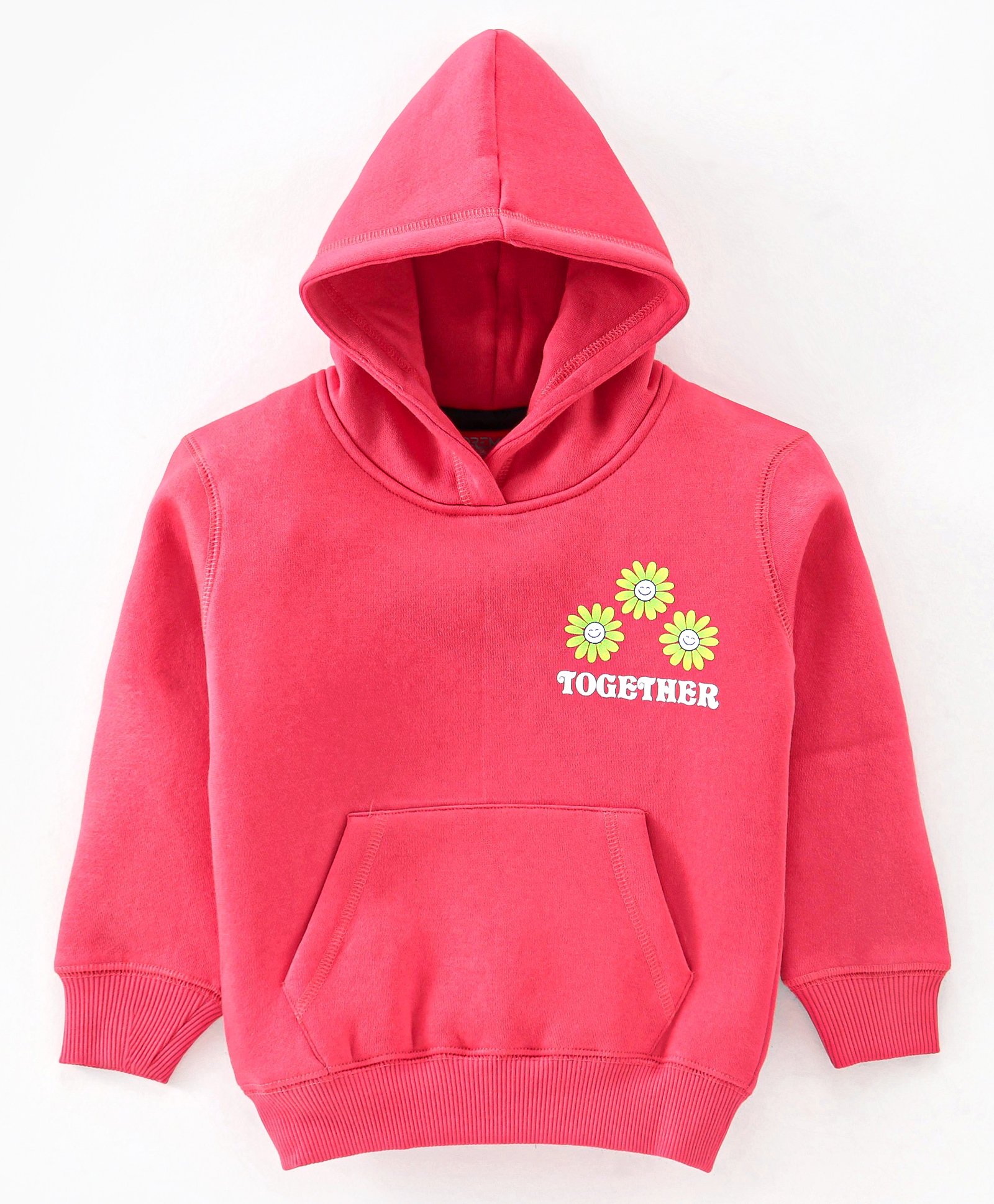 Doreme Fleece Full Sleeves Hooded Sweat Shirt Floral Print-Raspberry