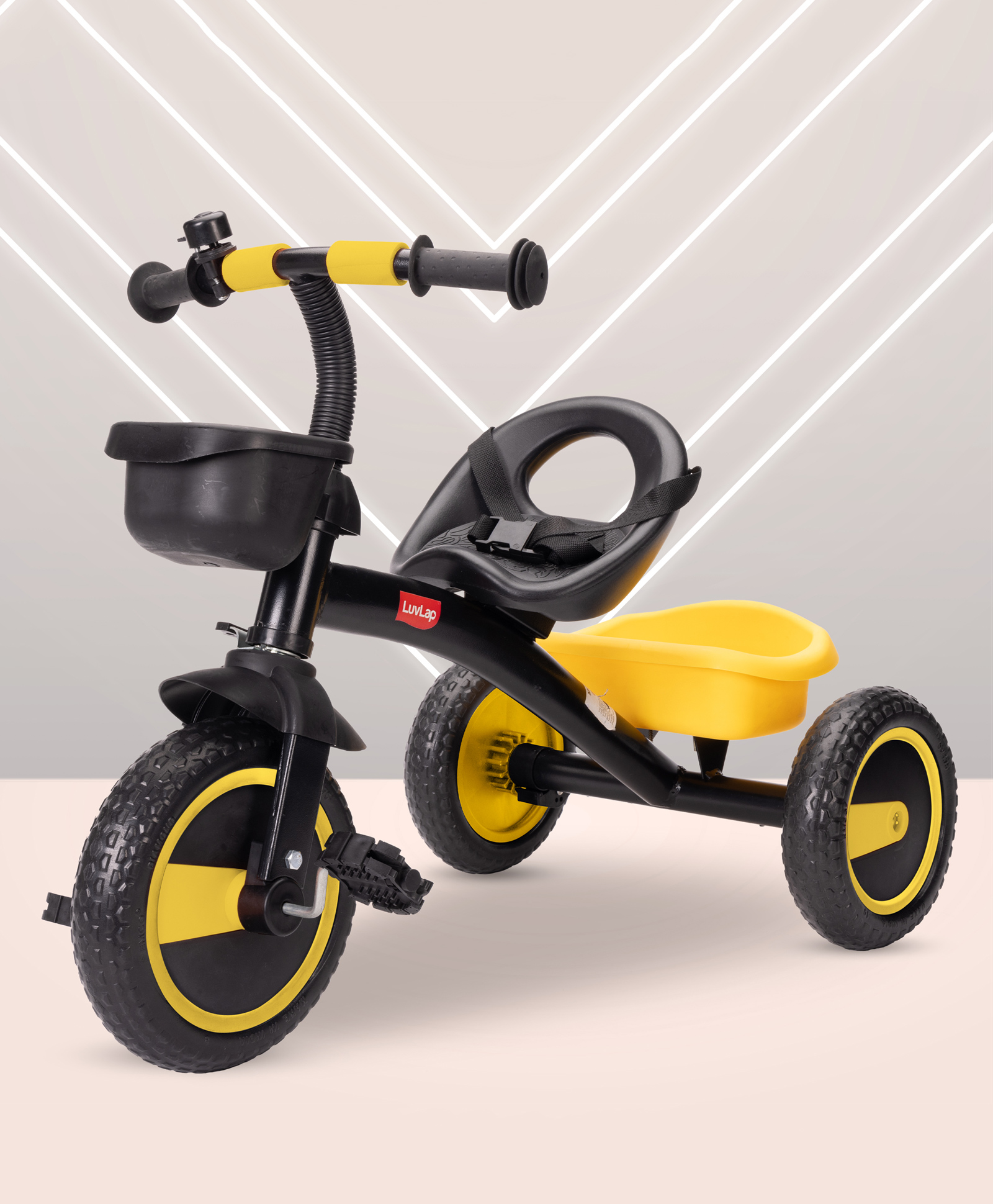 Luv Lap Joy Baby Tricycle Adjustable Safety Belt Front & Rear Baskets -Yellow-image-42
