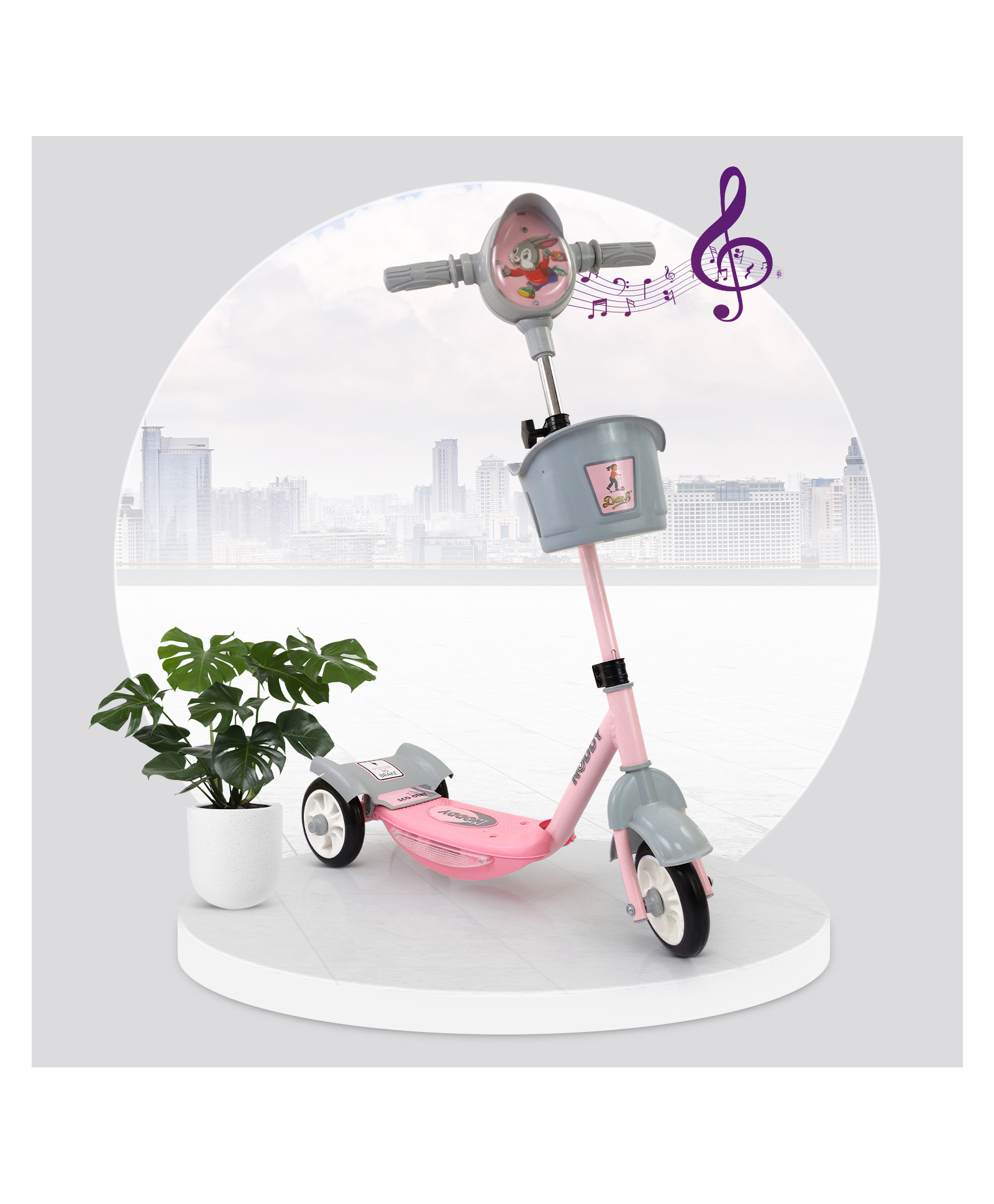 Dash Noddy Deluxe Scooter with Height Adjustable Handle & Light Music - Pink-image-32