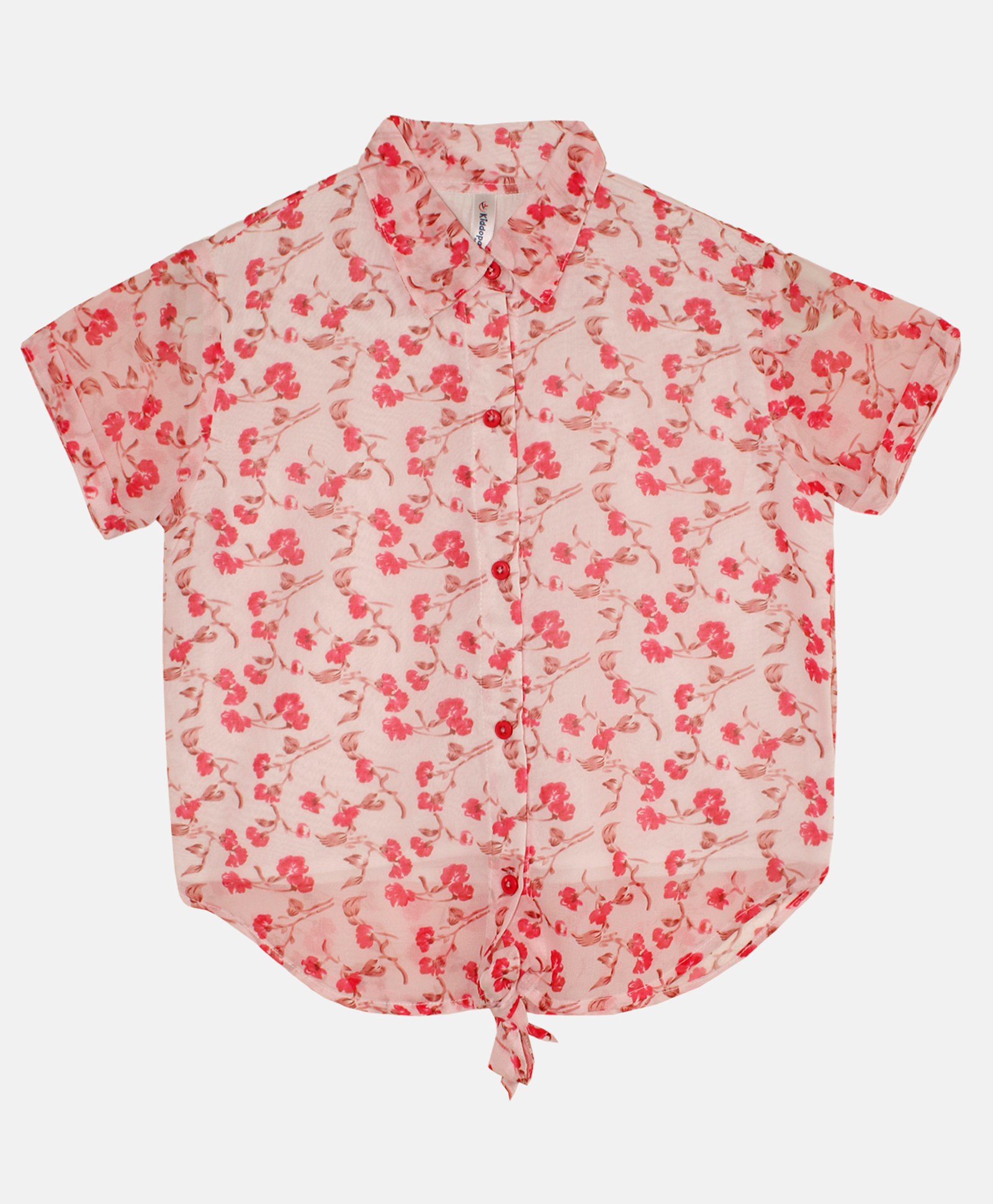 Kiddopanti Half Sleeves Floral Printed Tie Up Top - Baby Pink-picture-27