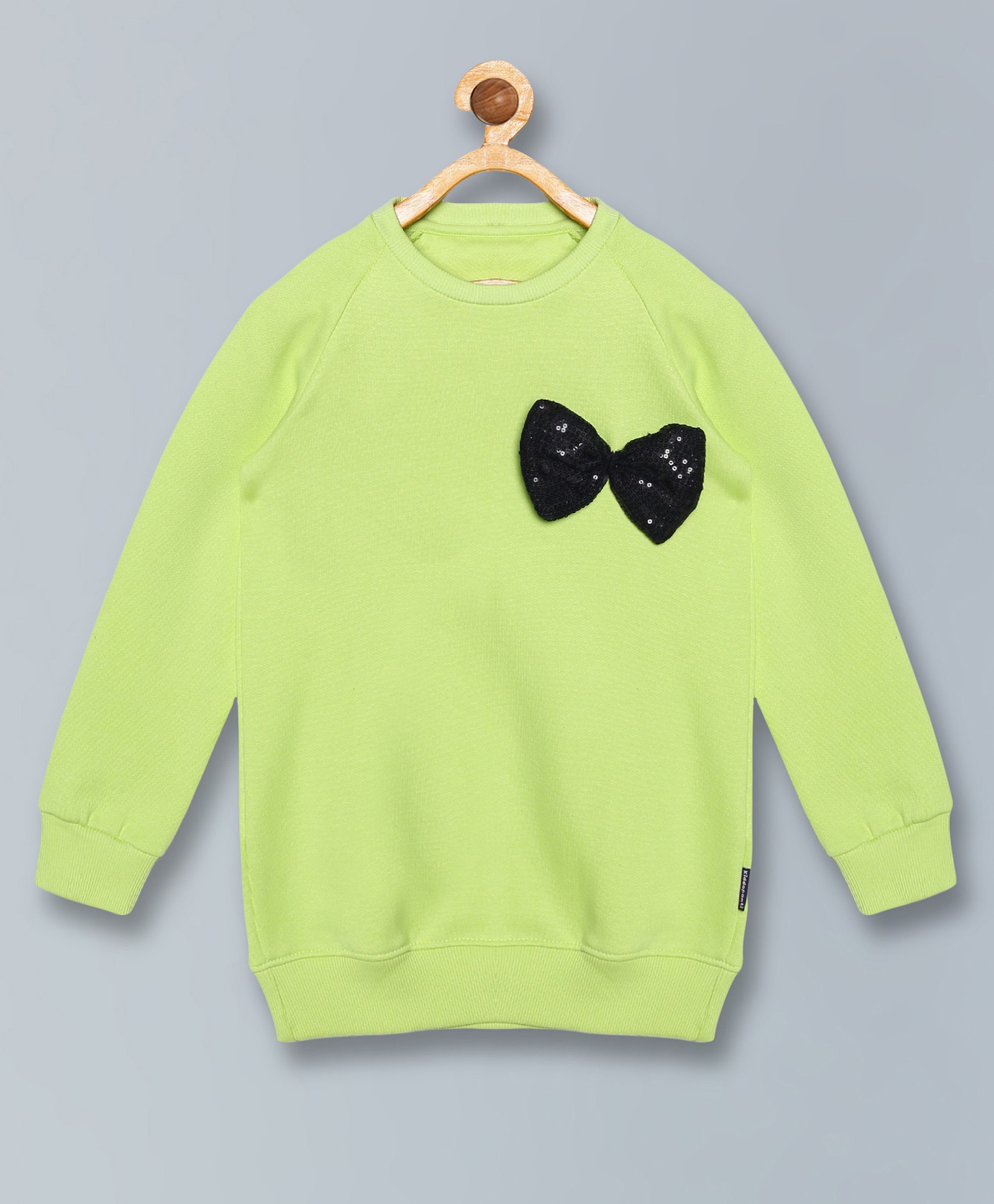 Kiddopanti Full Sleeves Bow Applique Sequin Embellished Sweatshirt - Lime Green-picture-20