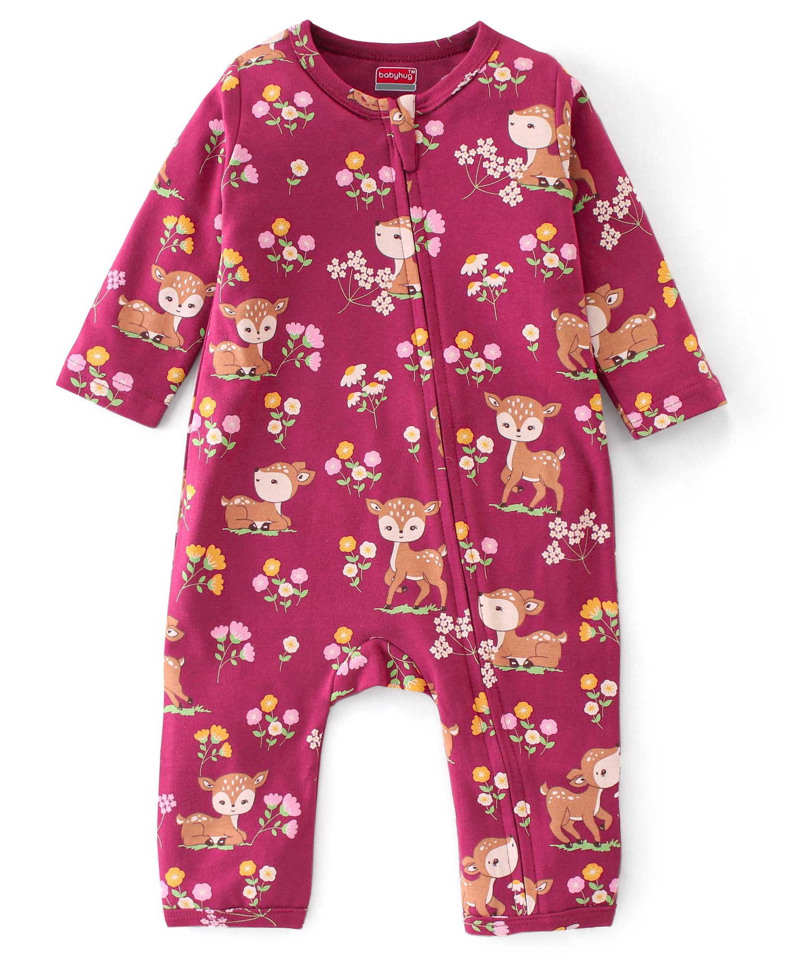 Babyhug 100% Cotton Full Sleeves Romper With Deer Print - Red-image-20