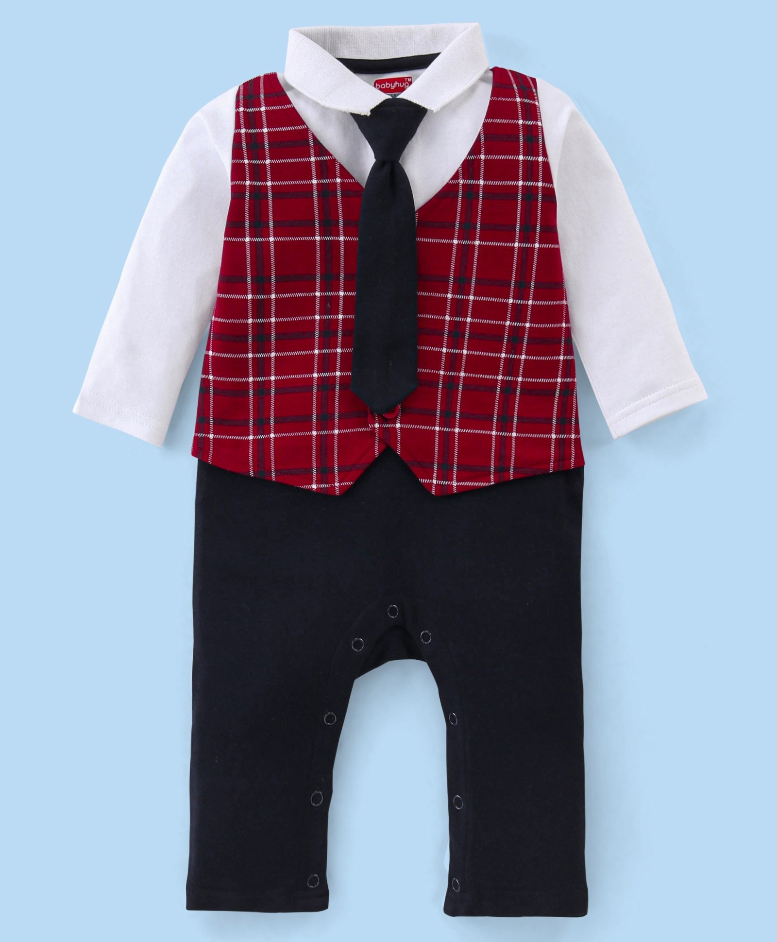 Babyhug Cotton Full Sleeves Romper With Tie Checkered - Red & Black-image-16