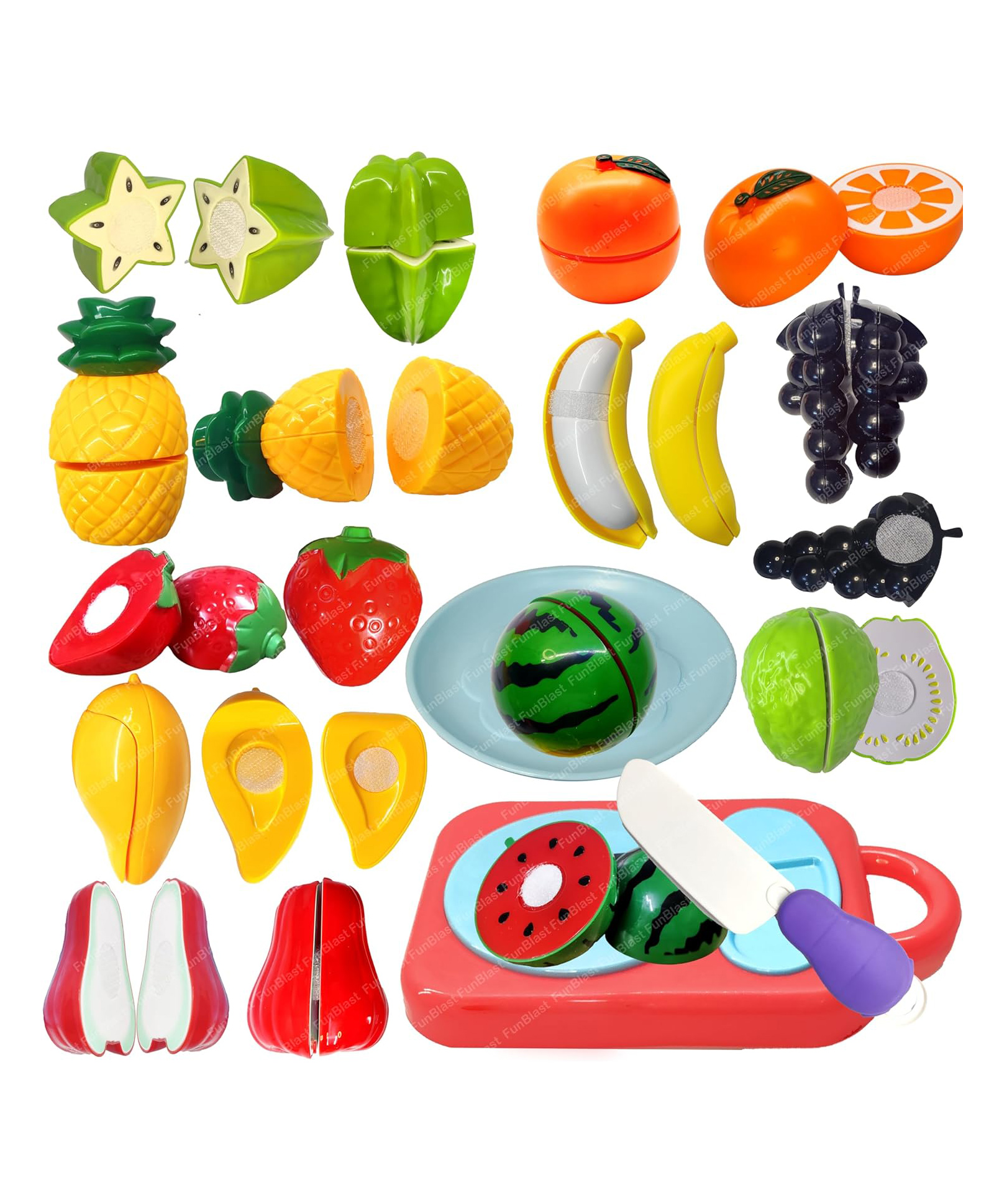 FunBlast Realistic Cutting Fruits Play Set Toys with Chopping Board & Knife  13 Pcs