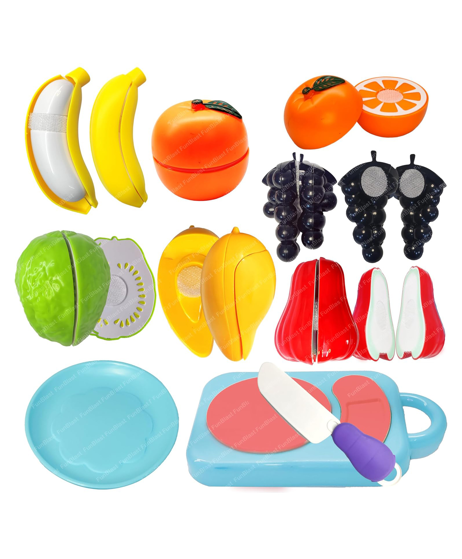 FunBlast Realistic Cutting Fruits Play Set Toys with Chopping Board & Knife  9 Pcs-image-32