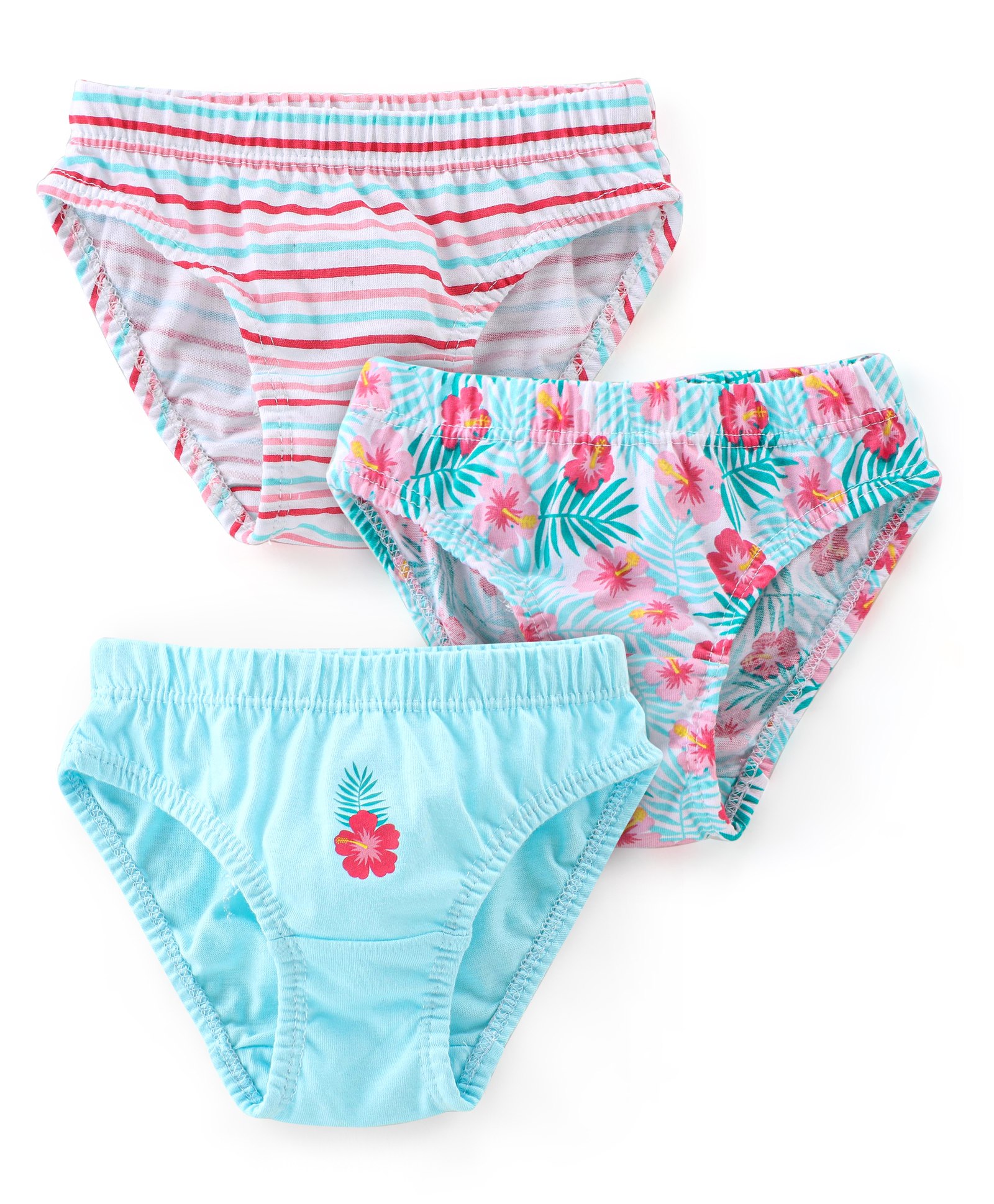 Babyhug 100% Cotton Panties With Floral Print Pack Of 3 - Blue & Pink-image-36