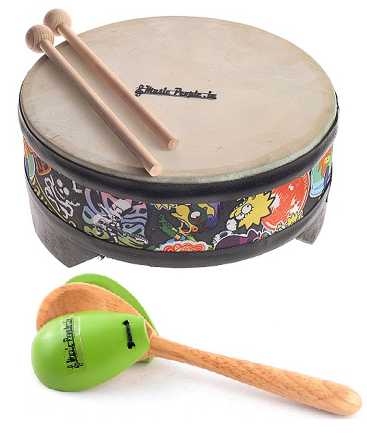 Music People Wooden Floor Tom Drum with Mallets & Castanet Hand Percussion Set for Kids Creative Learning Activity - Multicolor-image-49