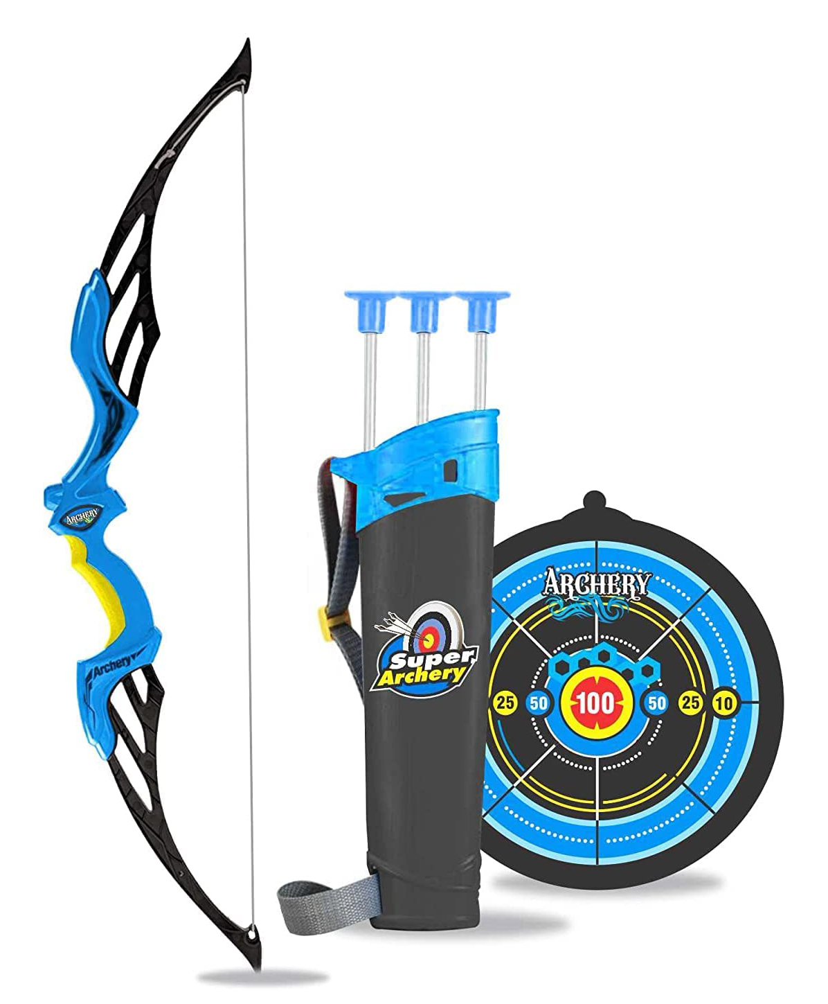 YAMAMA Super Archery Bow And Arrow Set With Colourful Dart Target Board With 3 Suction Cup Tip Arrows - Blue-picture-11
