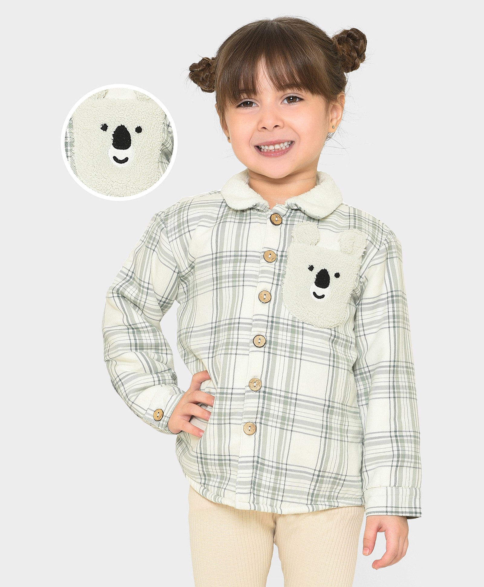 Mi Arcus 100% Cotton Full Sleeves Flannel Plaid Checked & Fur Detailed Shirt - Light Green-picture-11