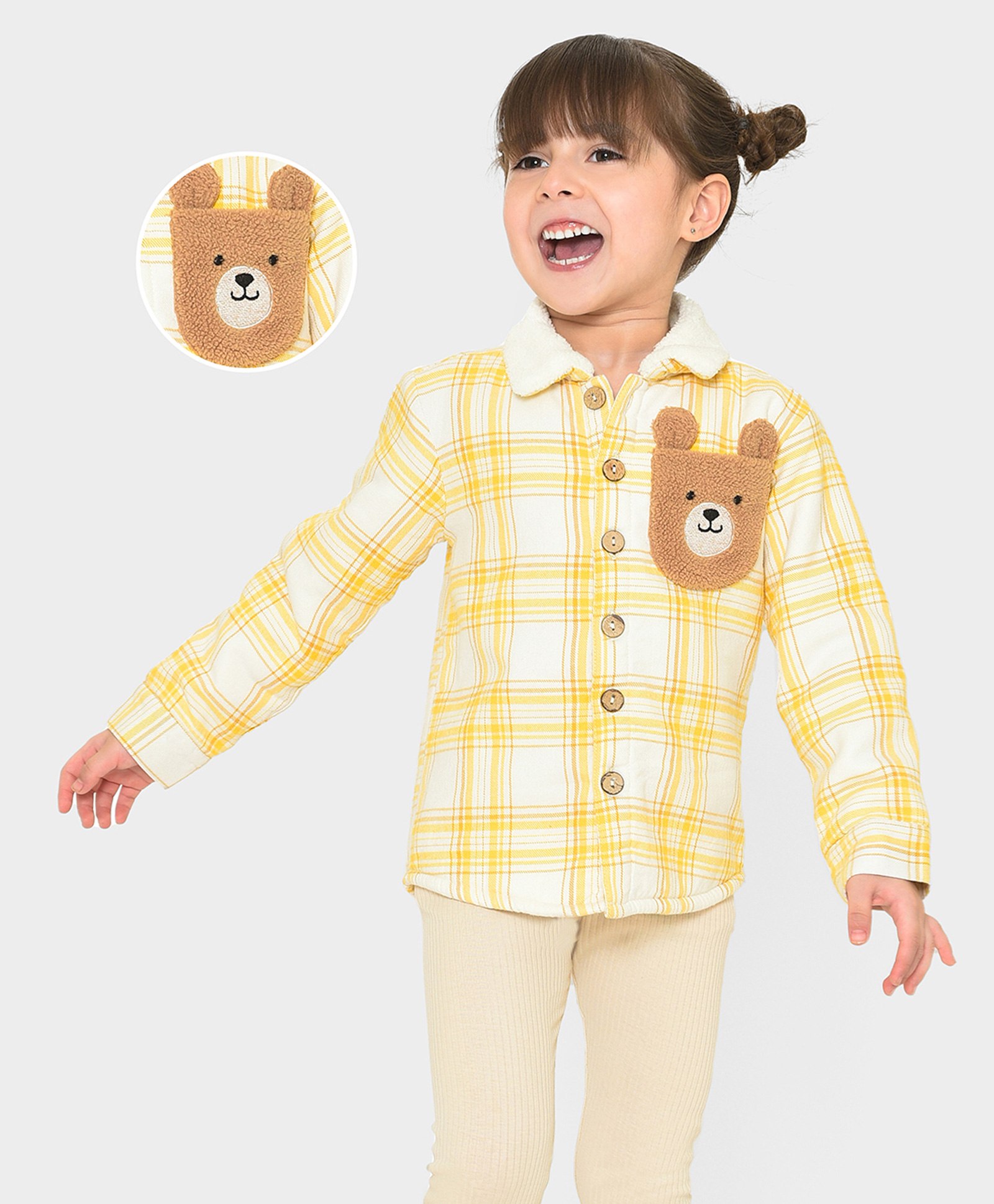 Mi Arcus  Full Sleeves Flannel Plaid Checked Fur Detailed Shirt - Yellow-image-19