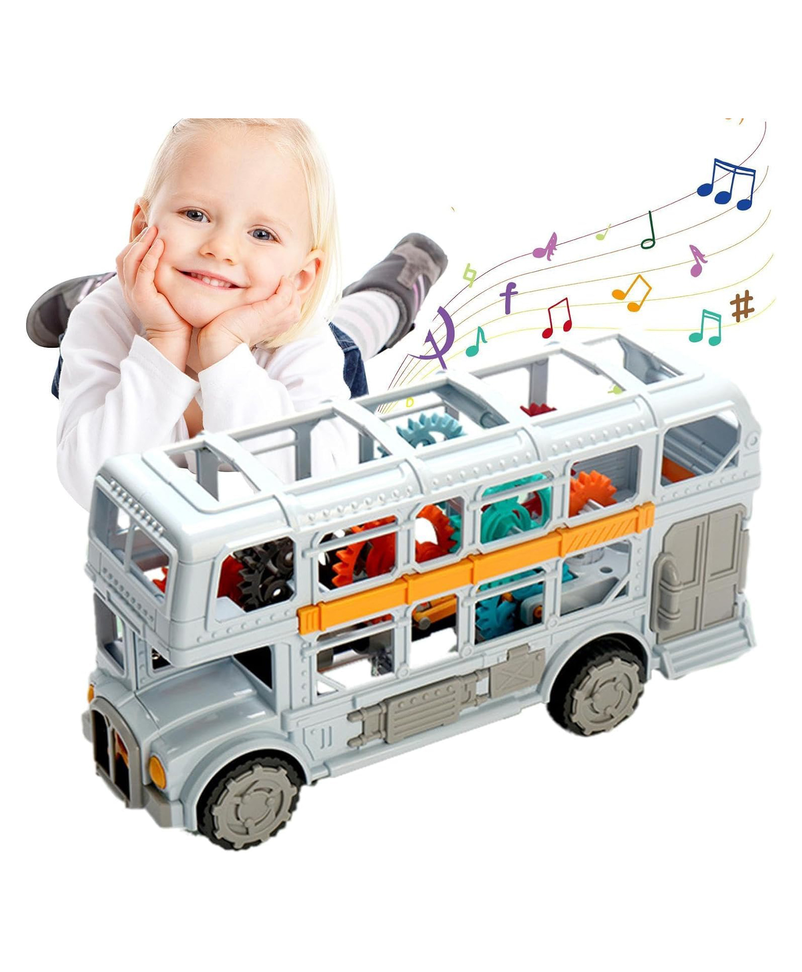 AKN TOYS Retro Bus Model Toy Double Decker Bus with Sound and Artificial Wheel Universal Electric Musical School Bus Toy for Children Light & Sound Effects Educational Toys(color may vary)-picture-21