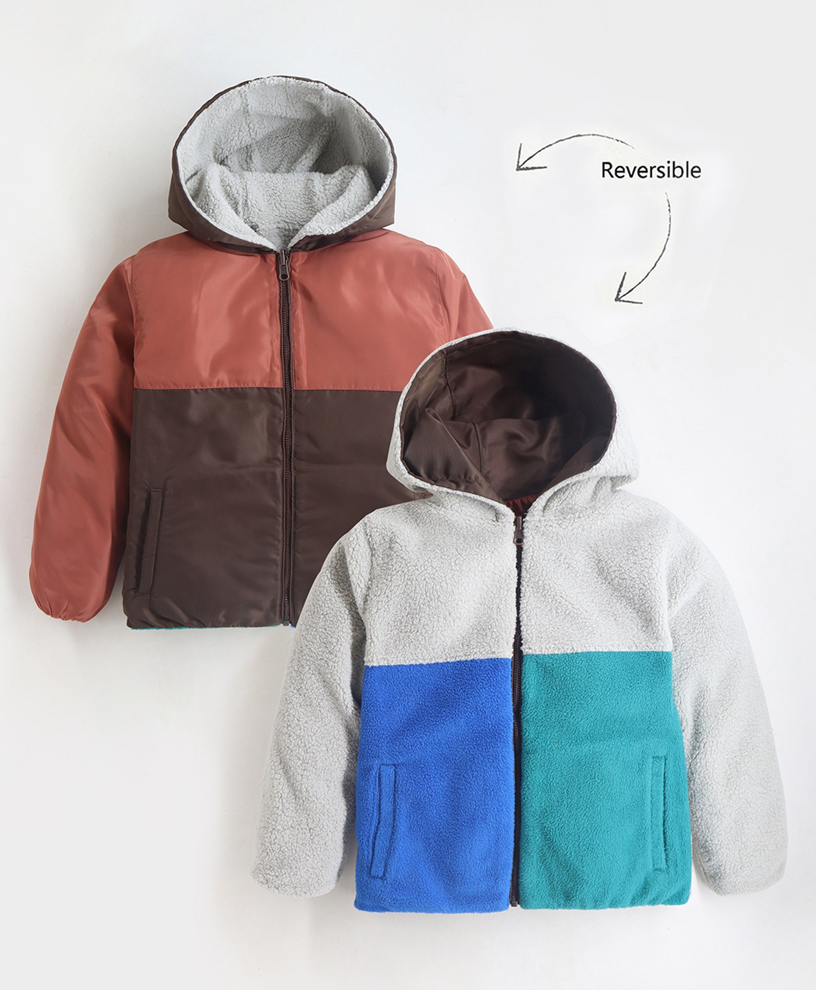 Cherry Crumble By Nitt Hyman Full Sleeves Colour Blocked Unisex Reversible Zipper Hooded Jacket - Multi Colour-image-22