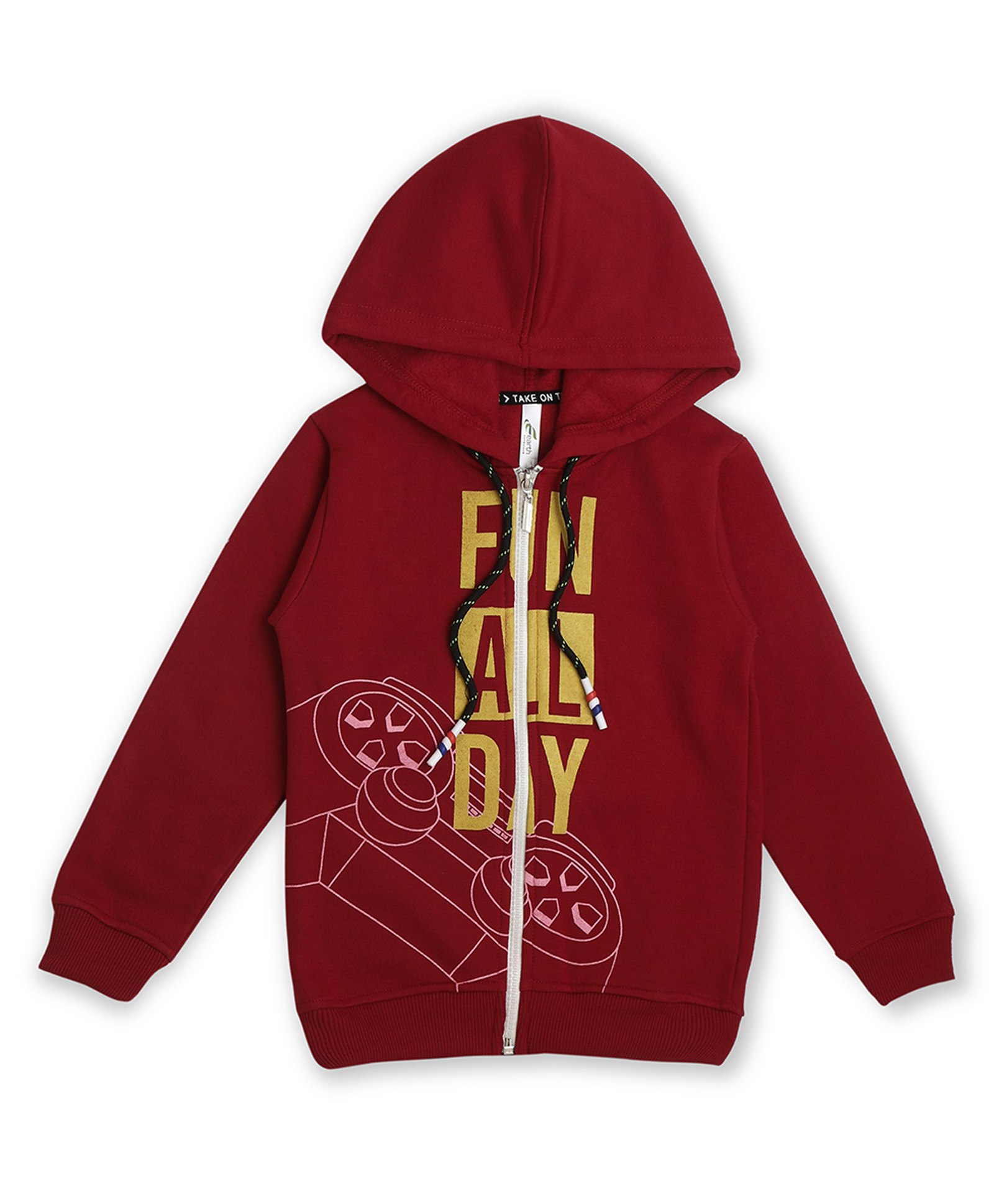 Earth Conscious Fleece Full Sleeves Text PrintedHooded Jacket - Maroon-picture-10
