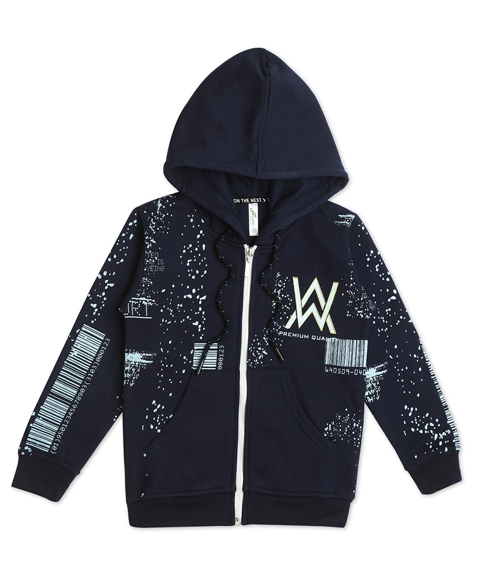 Earth Conscious Fleece Full Sleeves Abstract Printed Hooded Jacket - Navy Blue-picture-28