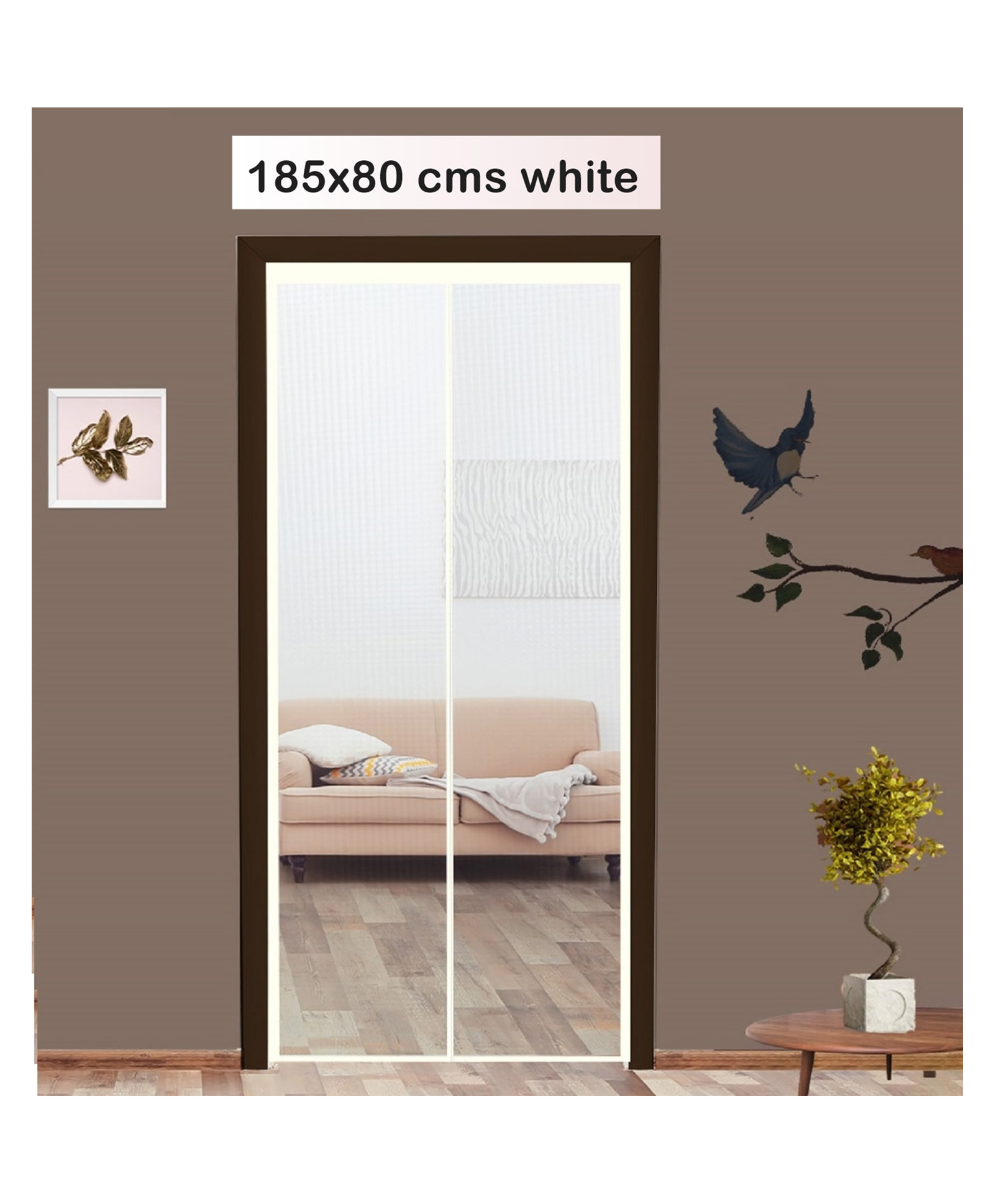 Classic Mosquito Net Magnetic Screen Fiberglass Mesh Curtain Patio Door With Full Frame Hook & Loop - White-image-41