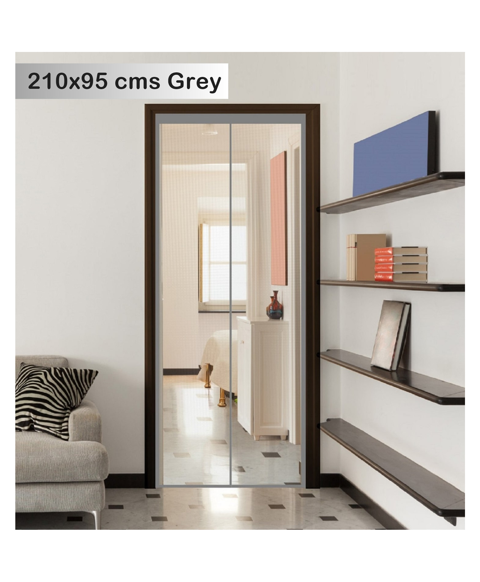 Classic Mosquito Net Magnetic Screen Fiberglass Mesh Curtain Patio Door With Full Frame Hook & Loop - Grey-image-5