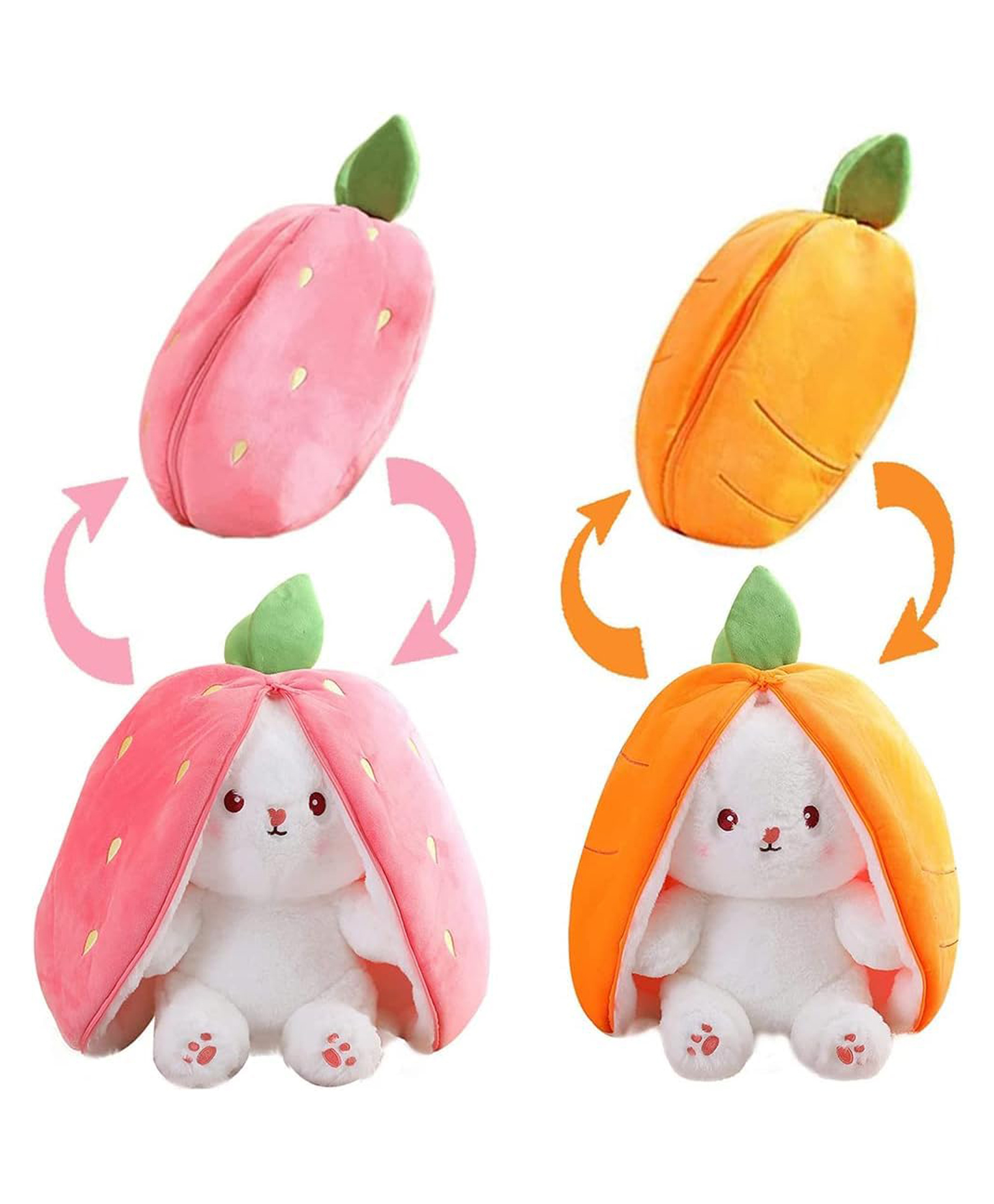 Besties Adorable Bunny Strawberry Rabbit & Carrot Rabbit Plushie Pet Height 13.3 Inches - Combo Pack Of 2-image-39
