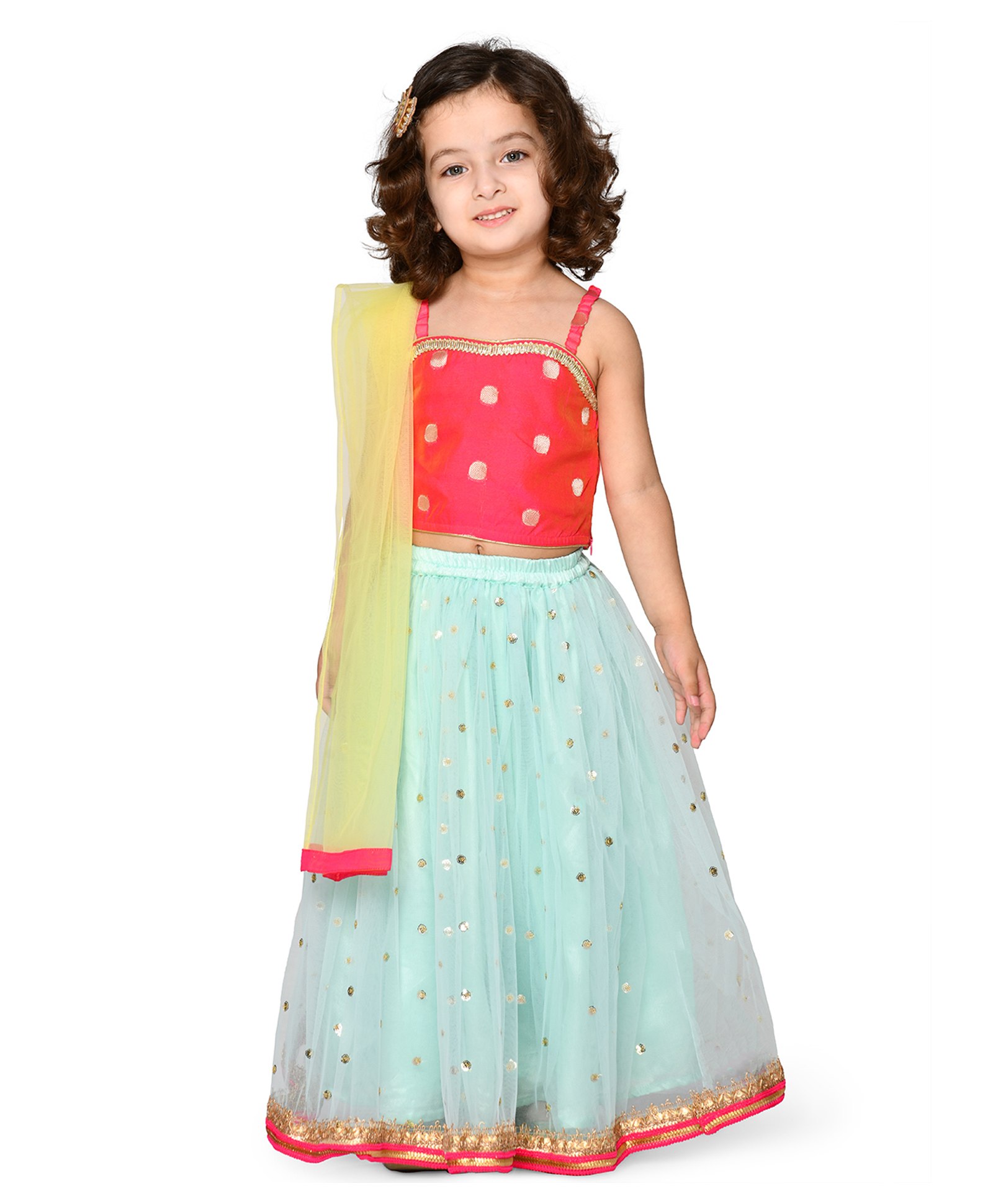 Saka Designs By Sapna Sleeveless Sequin Embellished  Lehenga Choli & Dupatta - Turquoise Blue  And Magenta Pink-image-38