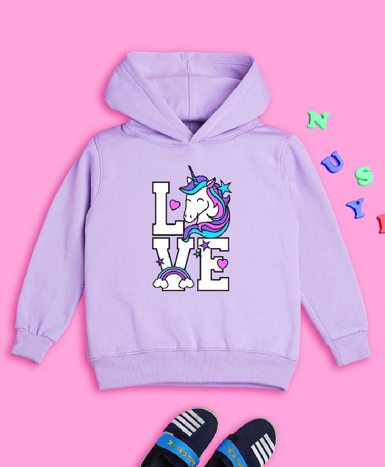 NUSYL Full Sleeves Unicorn Printed Hooded Sweatshirt  -   Lilac-picture-27