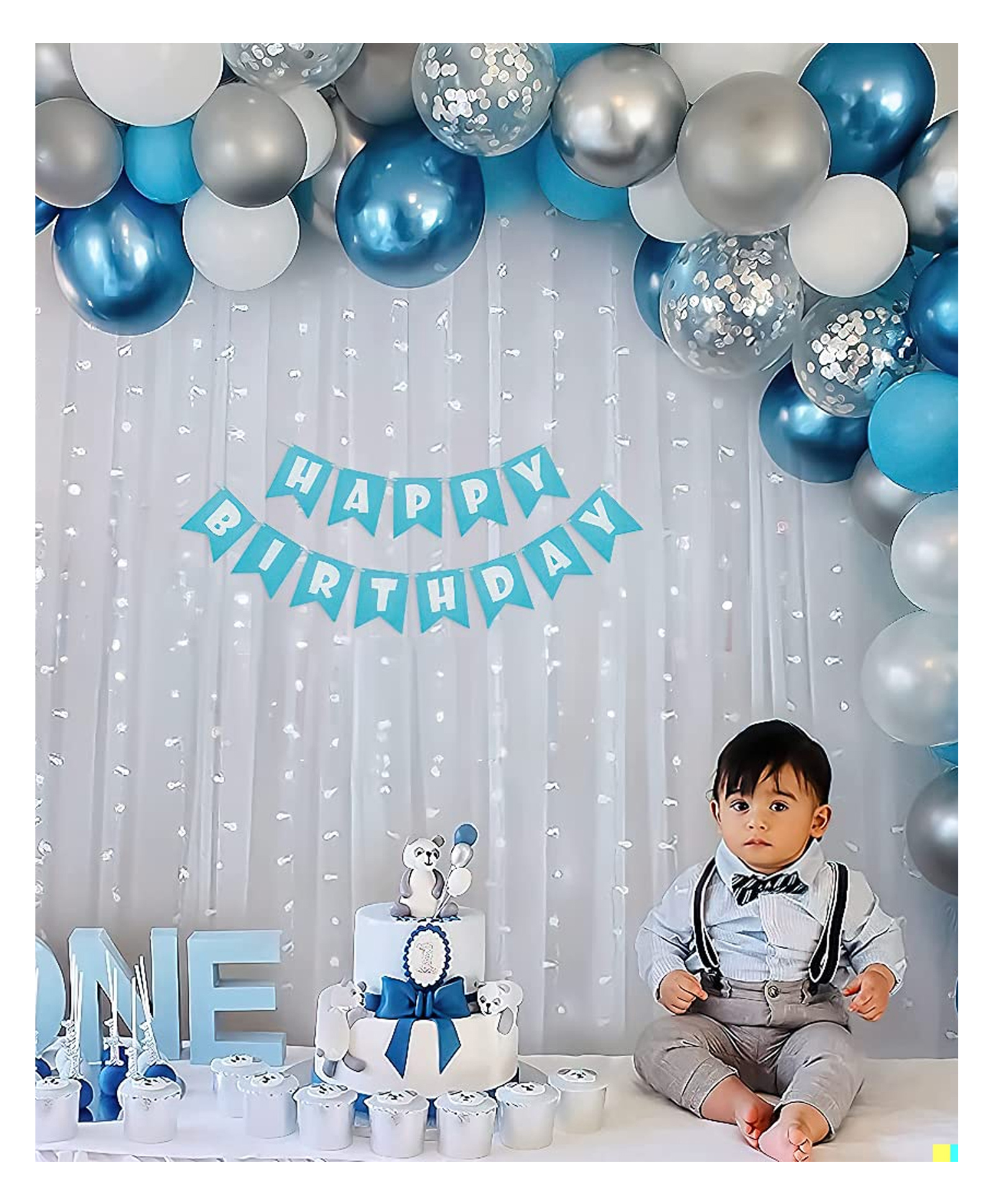 Special You Birthday Decoration Items 1st B Irthday White & Pastel Blue- Pack of 66 Items-picture-34