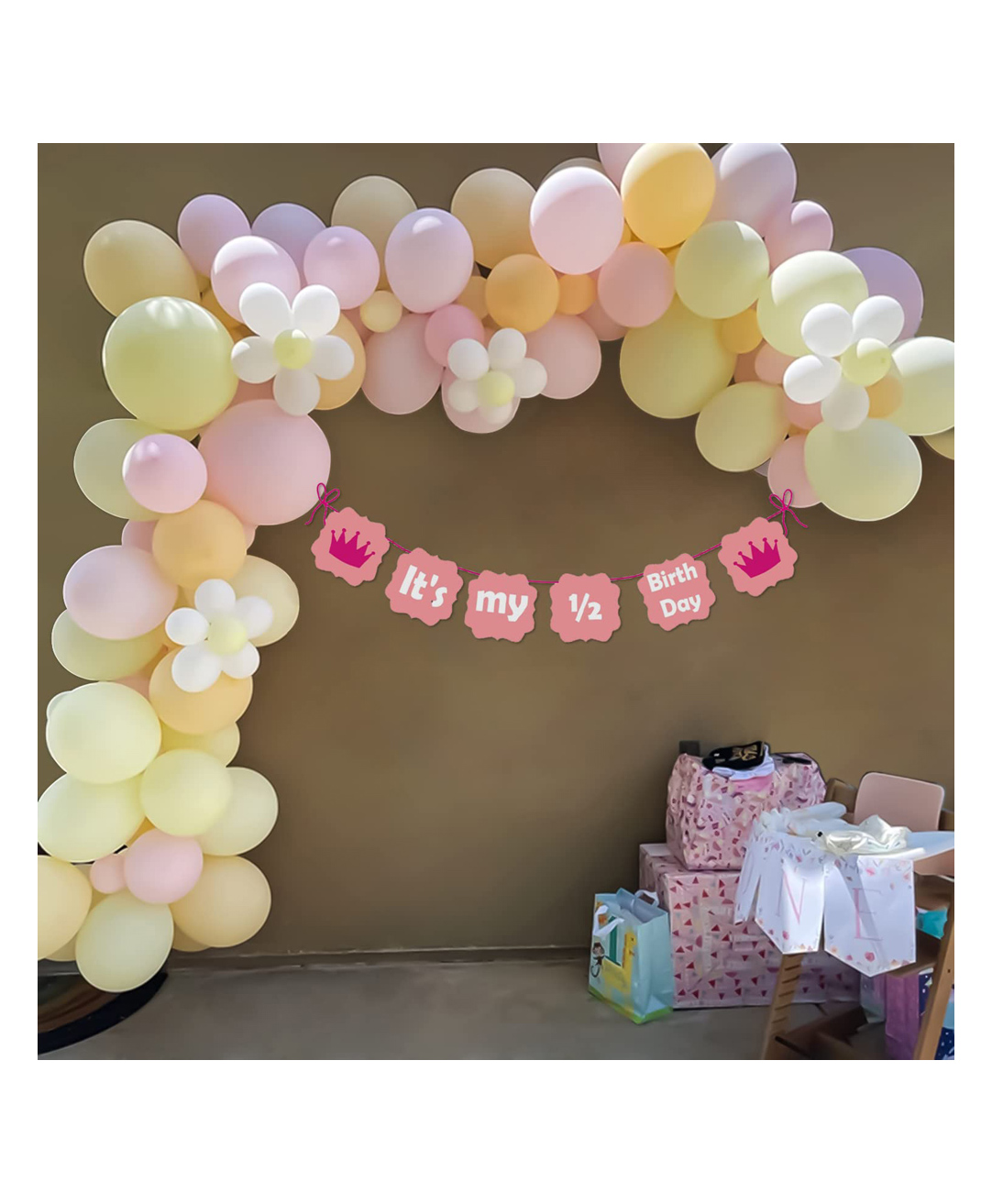 Special You Diy Half Yearly Happy Birthday Decorations with Its My Half Birthday Banner Decorative Kit Pink  - Pack of 87 Items-image-25