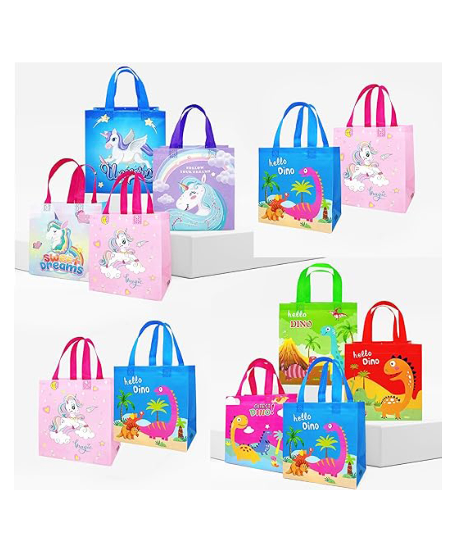 Parteet Cartoon Theme Gift Carry Bags- Medium Size Party Goodies Bag, Birthday Return Gifts Bag for Boys and Girls, Cartoon Bag (Pack of 12, Assorted)