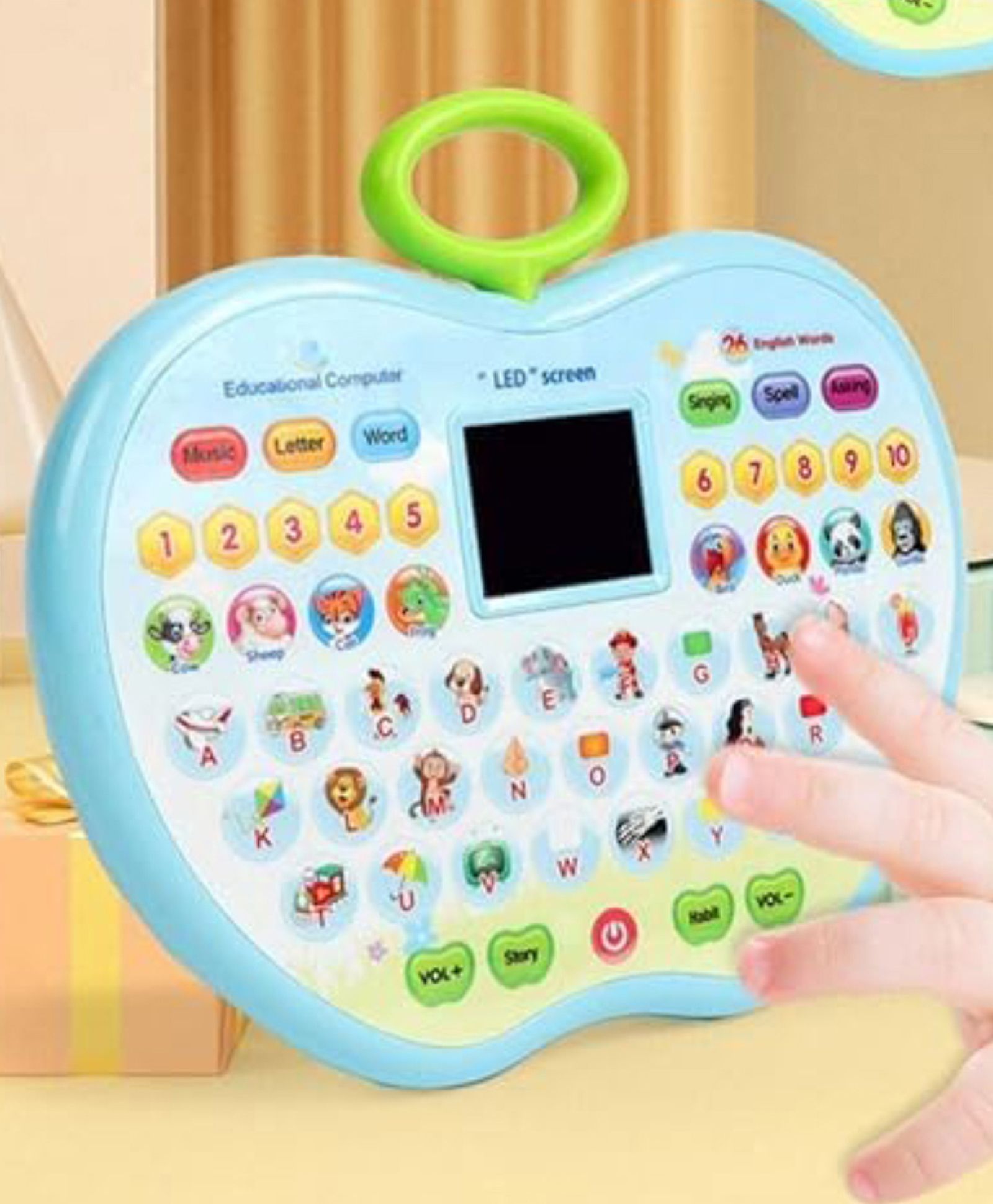 Parteet Educational Mini Learning Pad Toy for Kids- Apple-Shape LED Display and Fun Music Pad- Learning Alphabets, Numbers, Words, Animal and Story for Kids (Colour as per Stock)-image-27