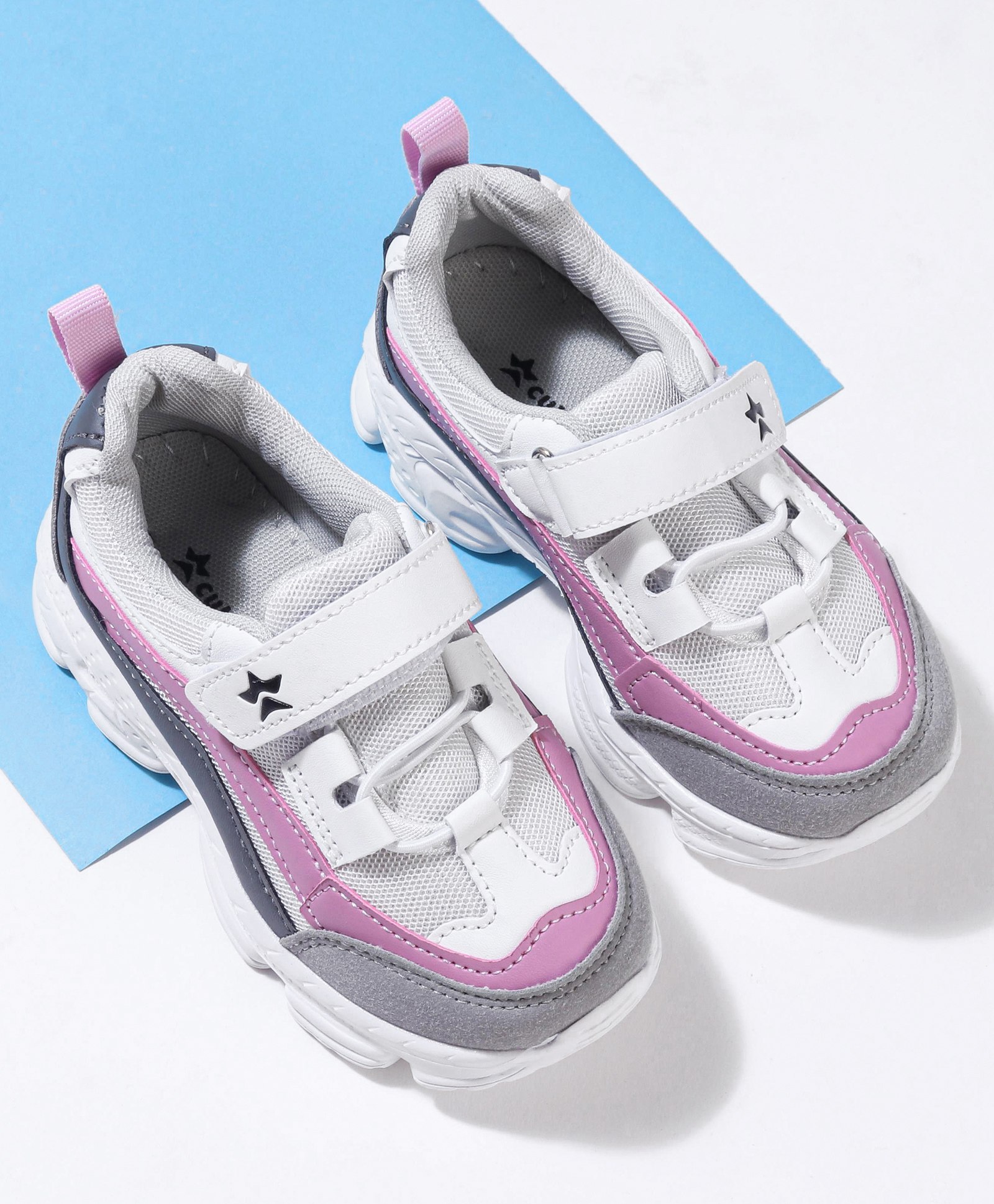 Cute Walk by Babyhug Velcro Closure Color Block Sneakers - White & Pink-image-20