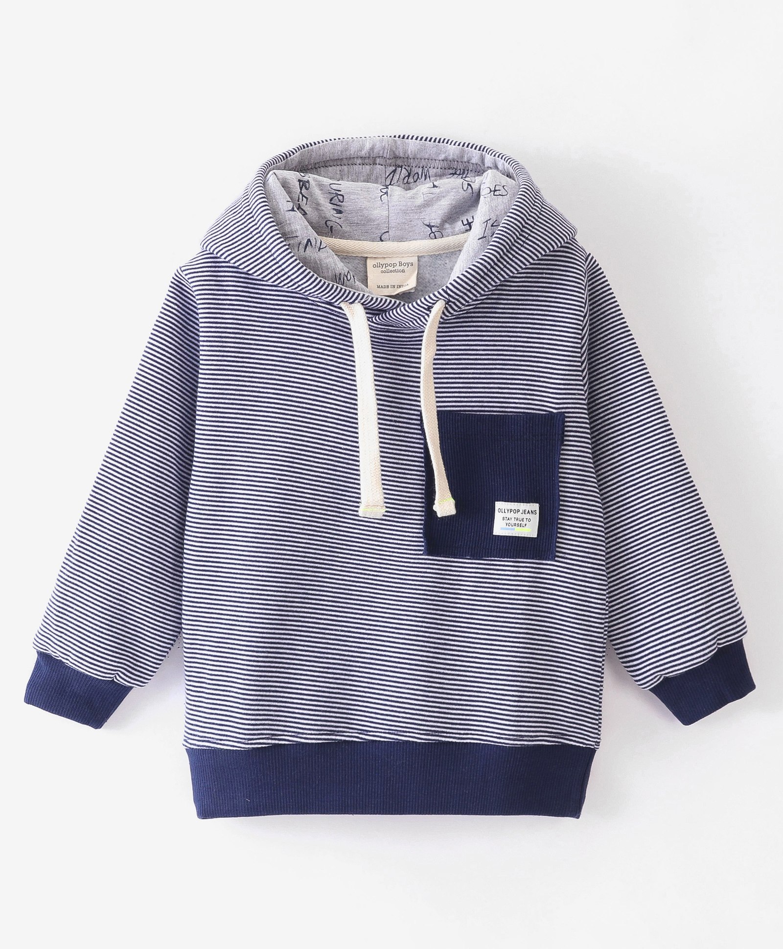 Ollypop Fleece Full Sleeves Hooded Sweatshirt Striped - Blue-image-34
