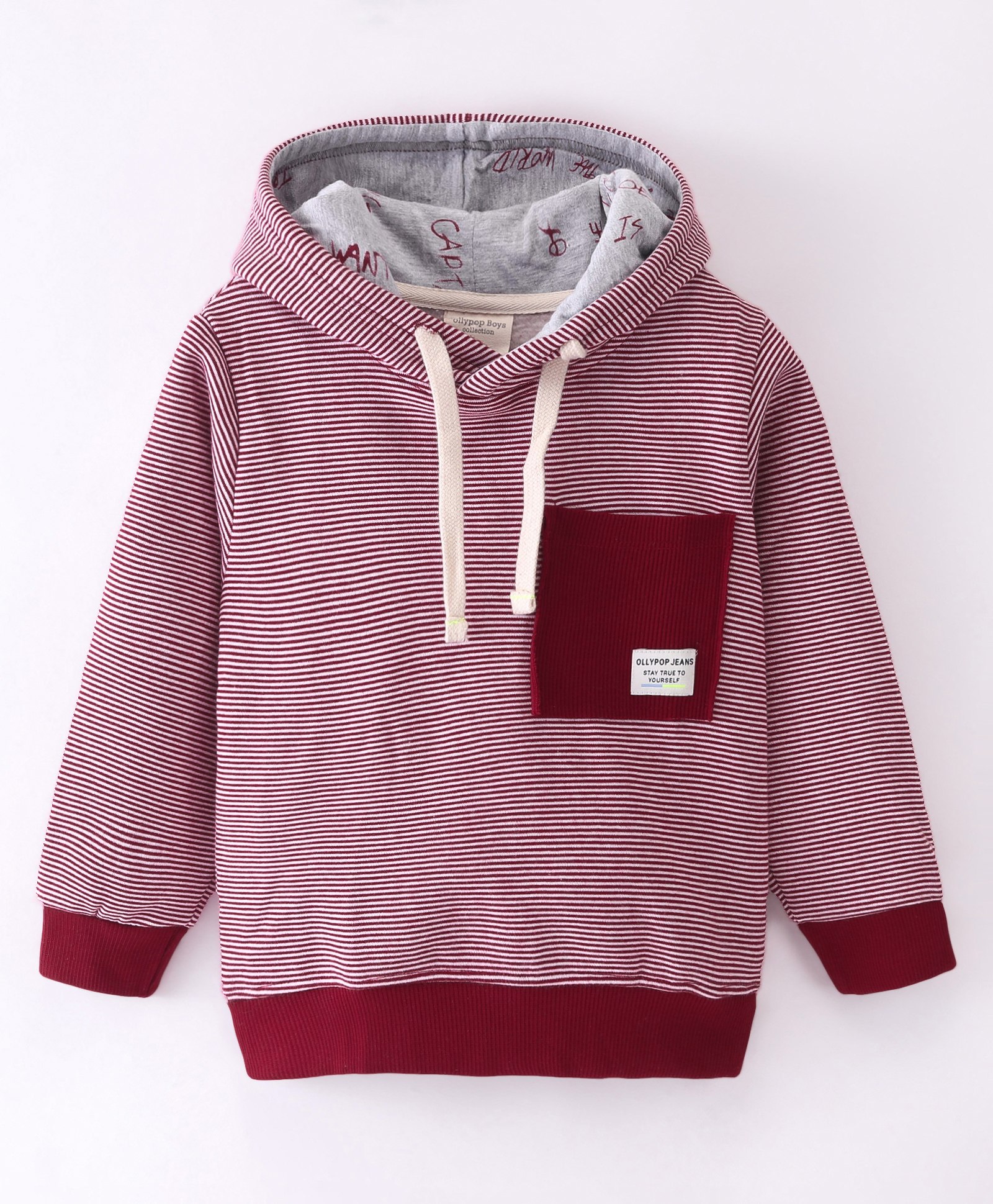 Ollypop Fleece Full Sleeves Hoodie Striped - Red-picture-18