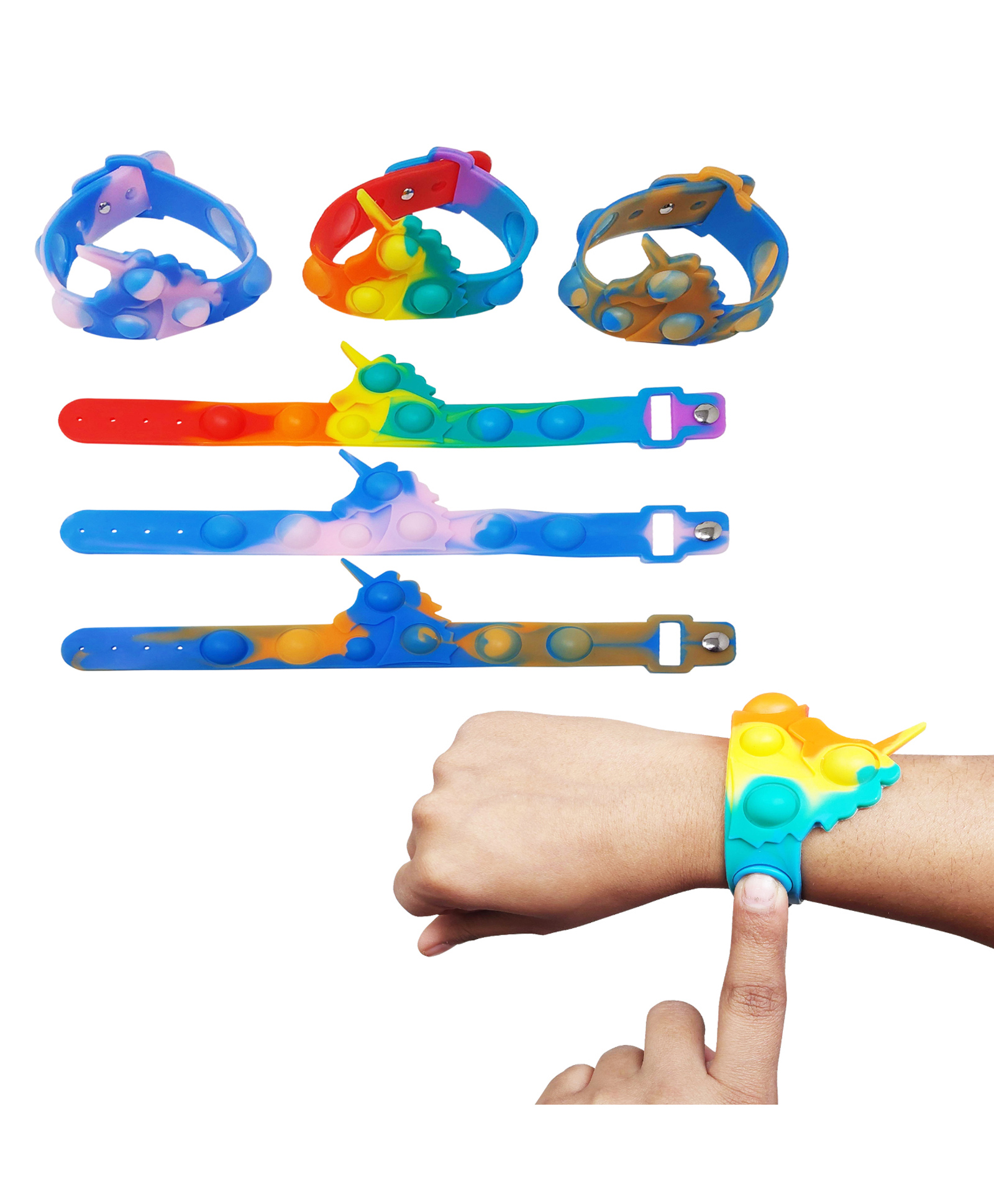 Parteet Pop It Fidget Toys Unicorn Rainbow Bracelet Wrist Band (Pack of 6, Multicolor)-image-13