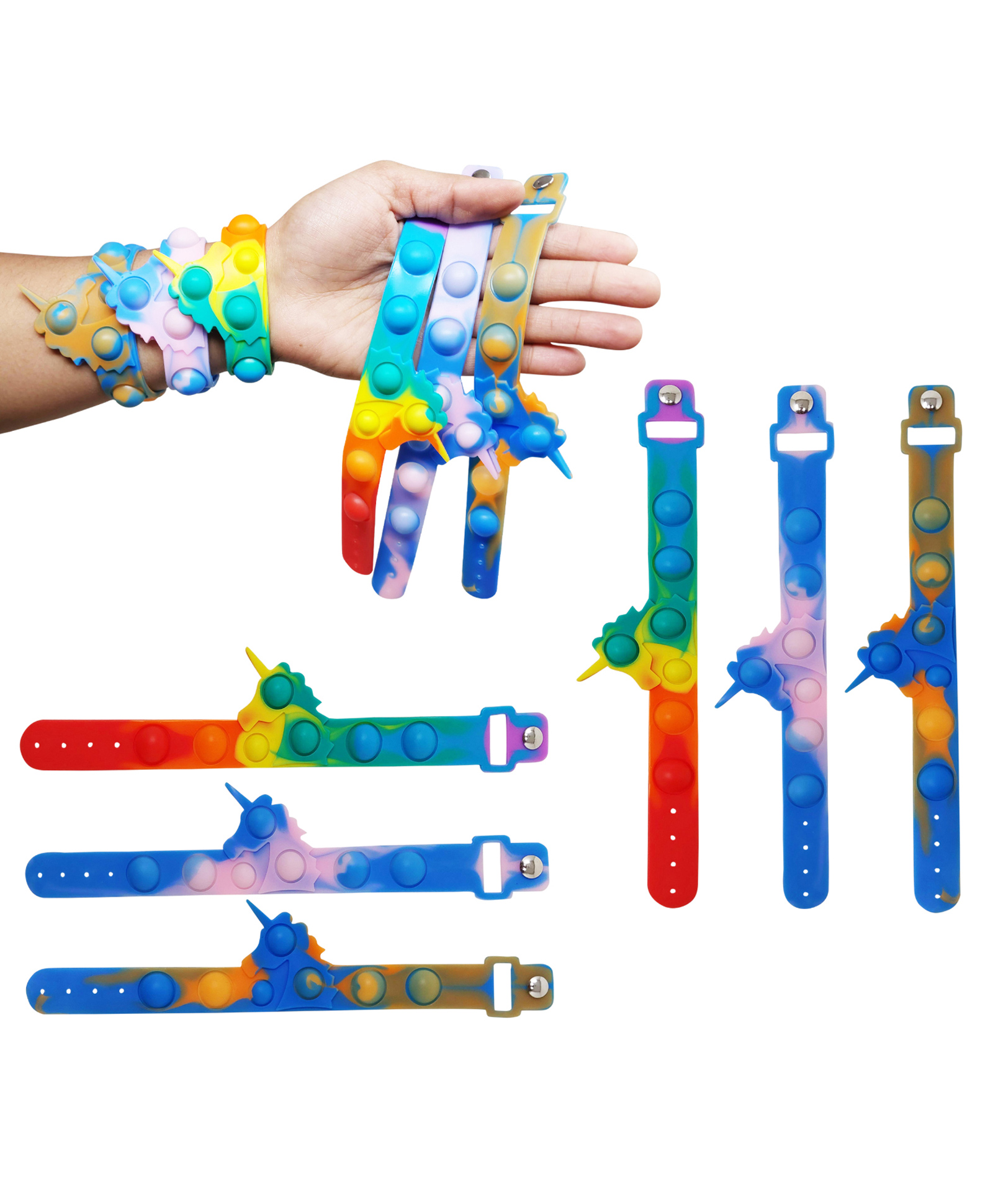 Parteet Pop It Fidget Toys Unicorn Rainbow Bracelet Wrist Band (Pack of 12, Multicolor)-image-14