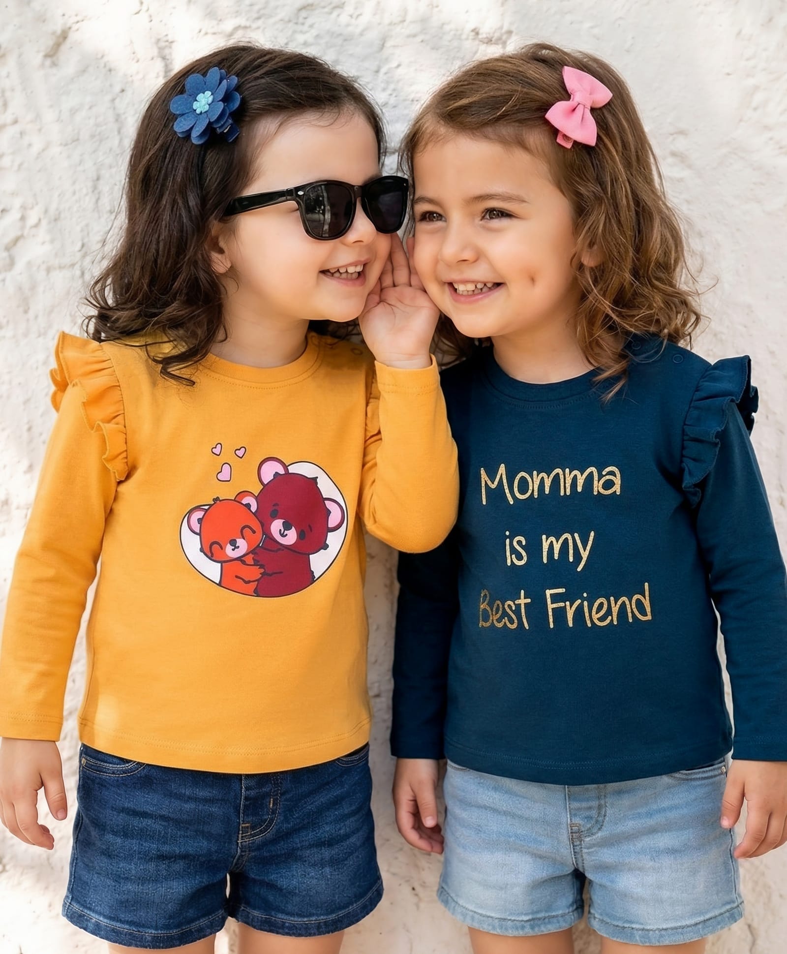 Babyoye Eco Conscious Cotton Knit Full Sleeves Bear Printed T-Shirts Pack of 2 - Yellow & Blue-image-48