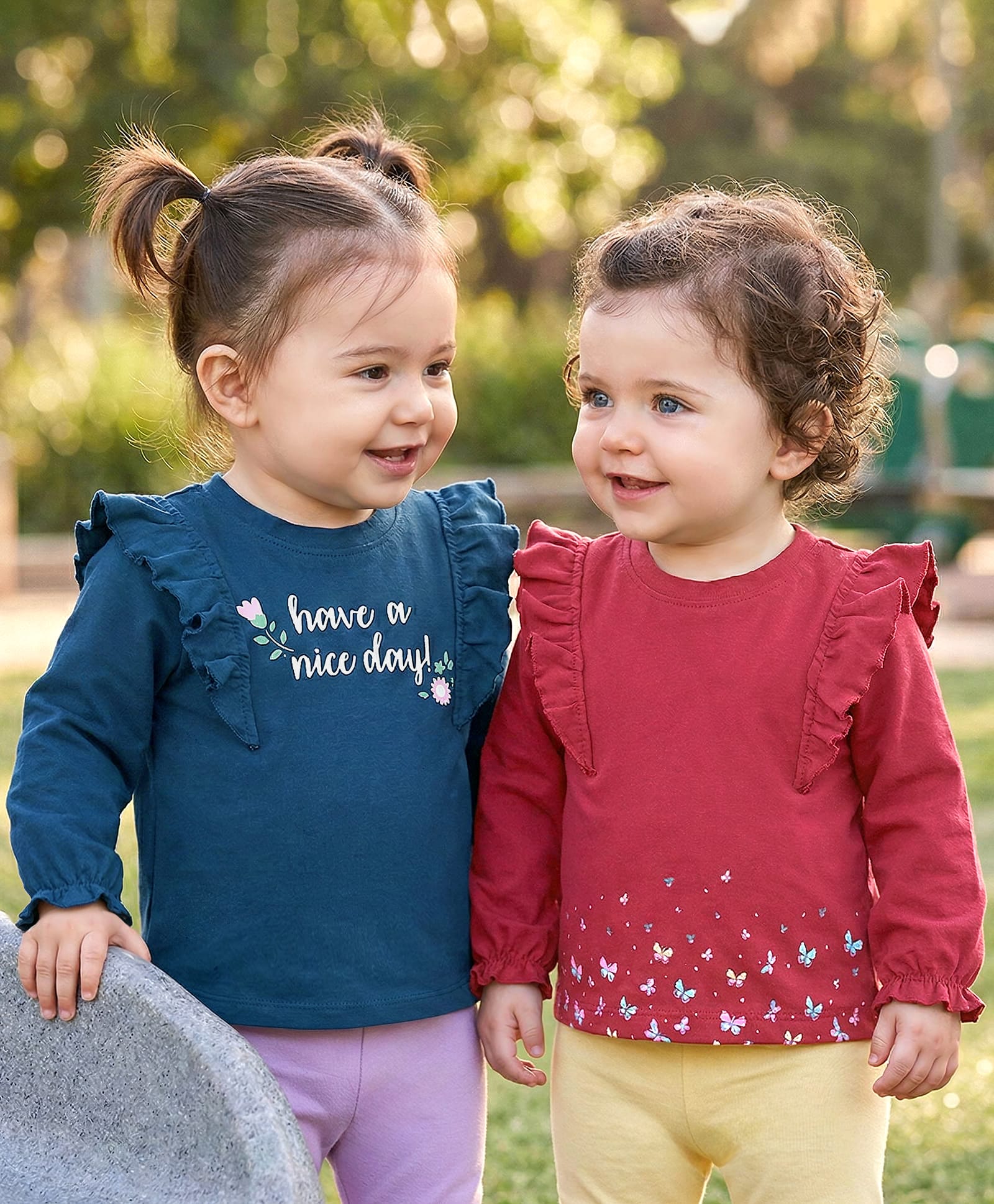 Babyoye 100% Cotton Knit Eco Conscious Full Sleeves T-shirt Text Print Pack of 2 - Navy Blue & Maroon-image-2