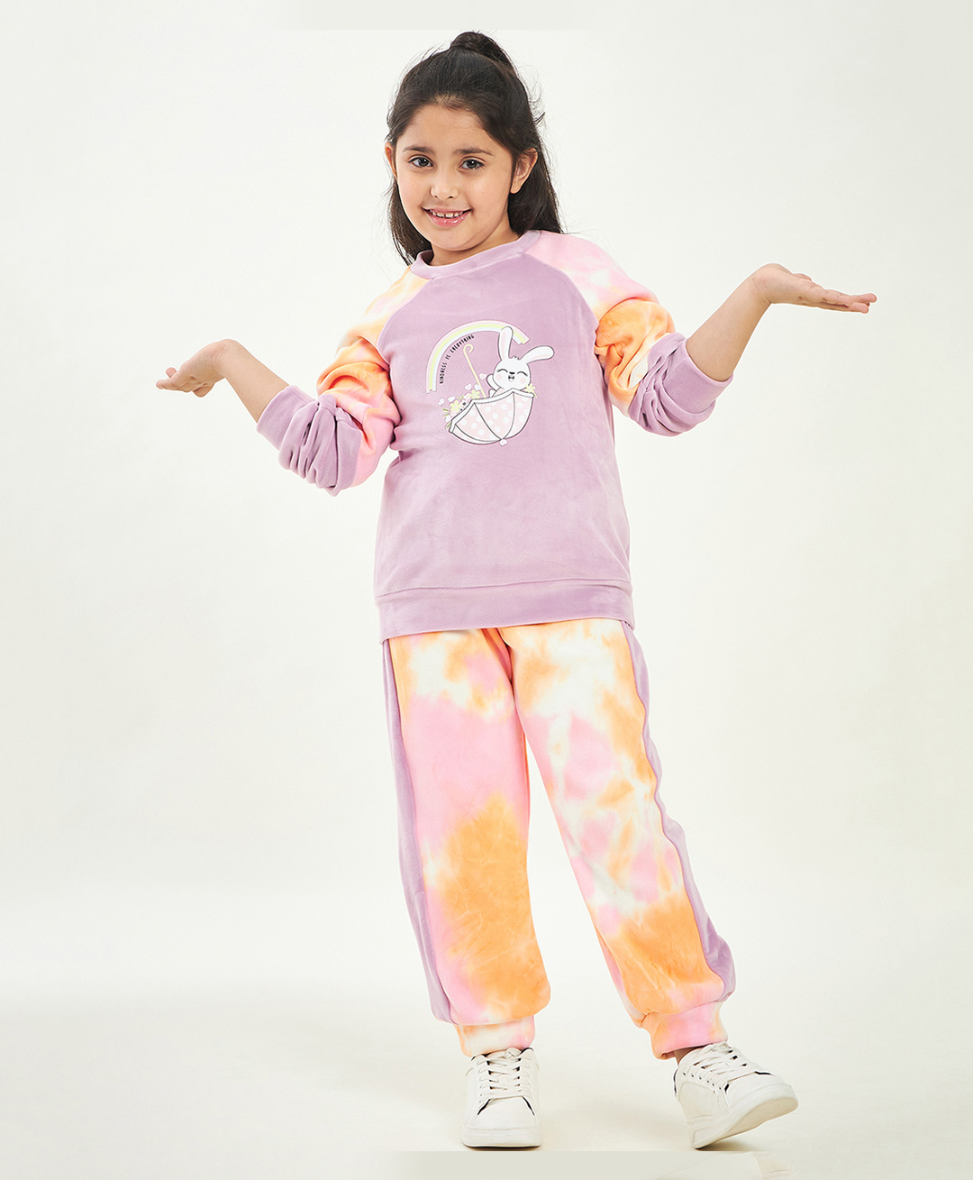 stylobug Stylo Bug Full Raglan Sleeves Placement Rabbit Printed Tie Dye Coordinating Sweatshirt Set - Purple-picture-36